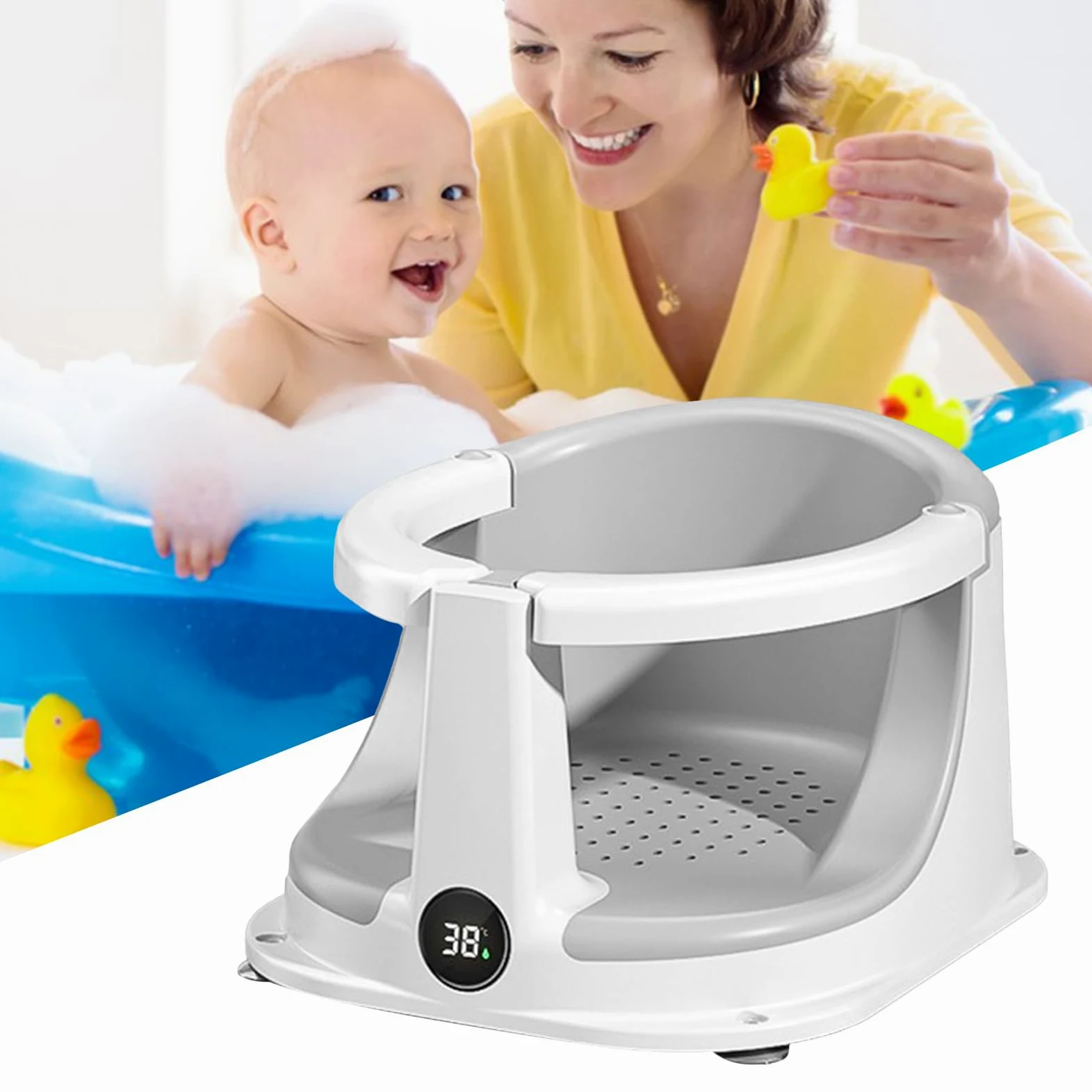 Seggiolino per Bagnetto Sedia da Bagno Antiscivolo con Sensore di | Accessorio Sicurezza per Doccia Bambini Ideale per Casa Viaggi Compleanni e Regali