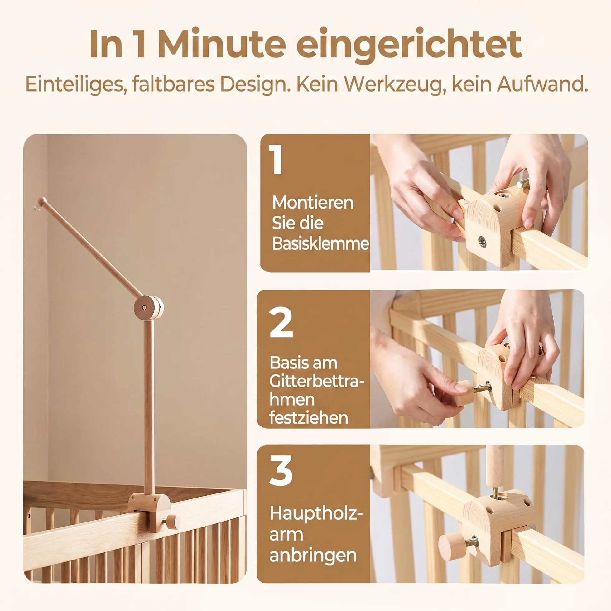 Supporto mobile in legno per lettino, supporto mobile per fasciatoio, decorazione per la cameretta dei bambini, personalizzato, supporto per cellulare, asta per appendere i campanelli eolici