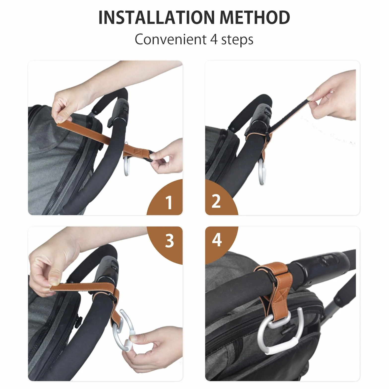 Vihir Passeggino Gancio per Borse, Grande Passeggino Gancio Universale, Accessori Passeggino, Pelle PU + Lega di Alluminio+Silicone Anti Scivolo Protettiva