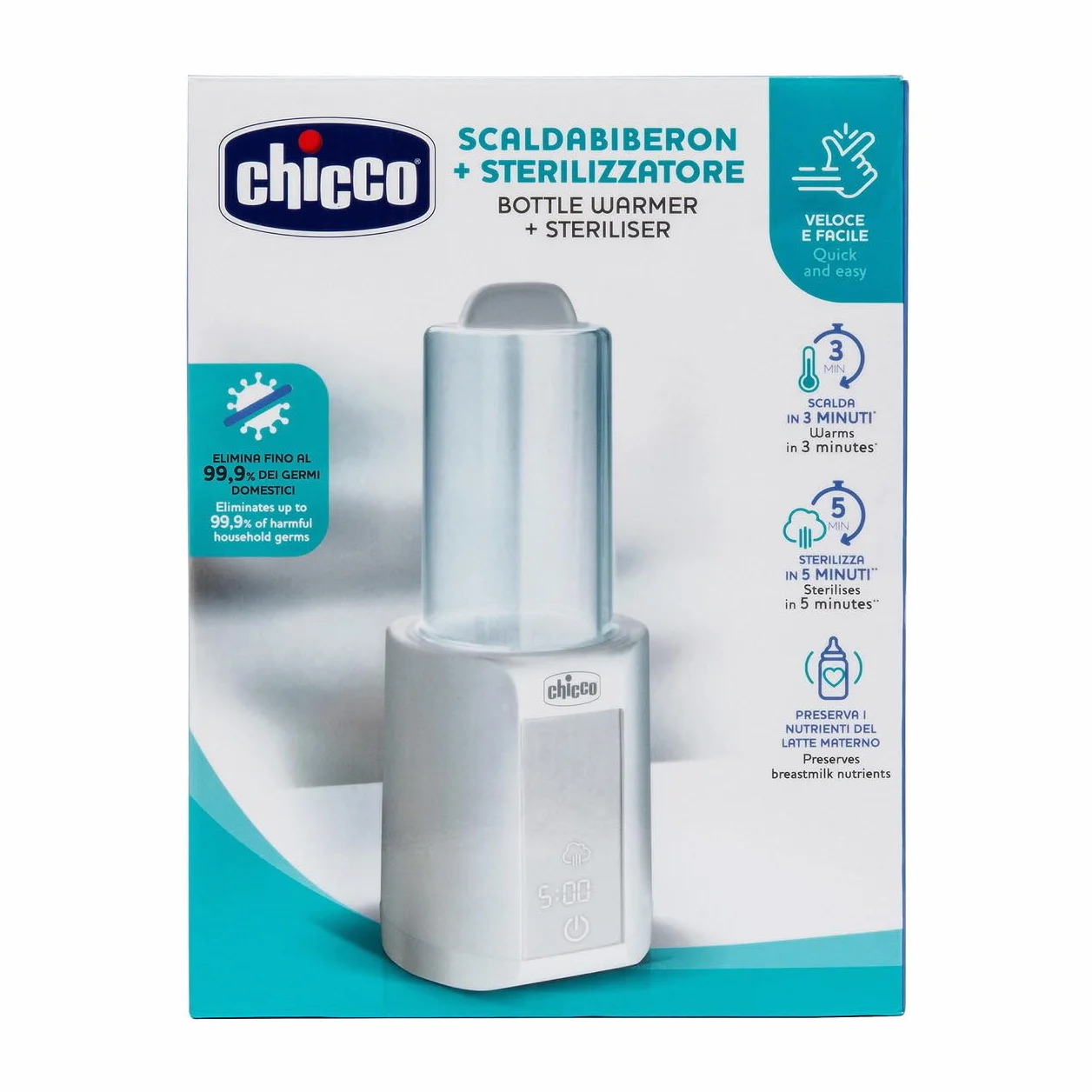 Chicco Scalda Pappa e Scaldabiberon per Neonato 2in1, Funzione Timer e Scongelamento, Funzione Sterilizzazione, anche per Vasetti e Latte Materno, Multifunzione, Bianco