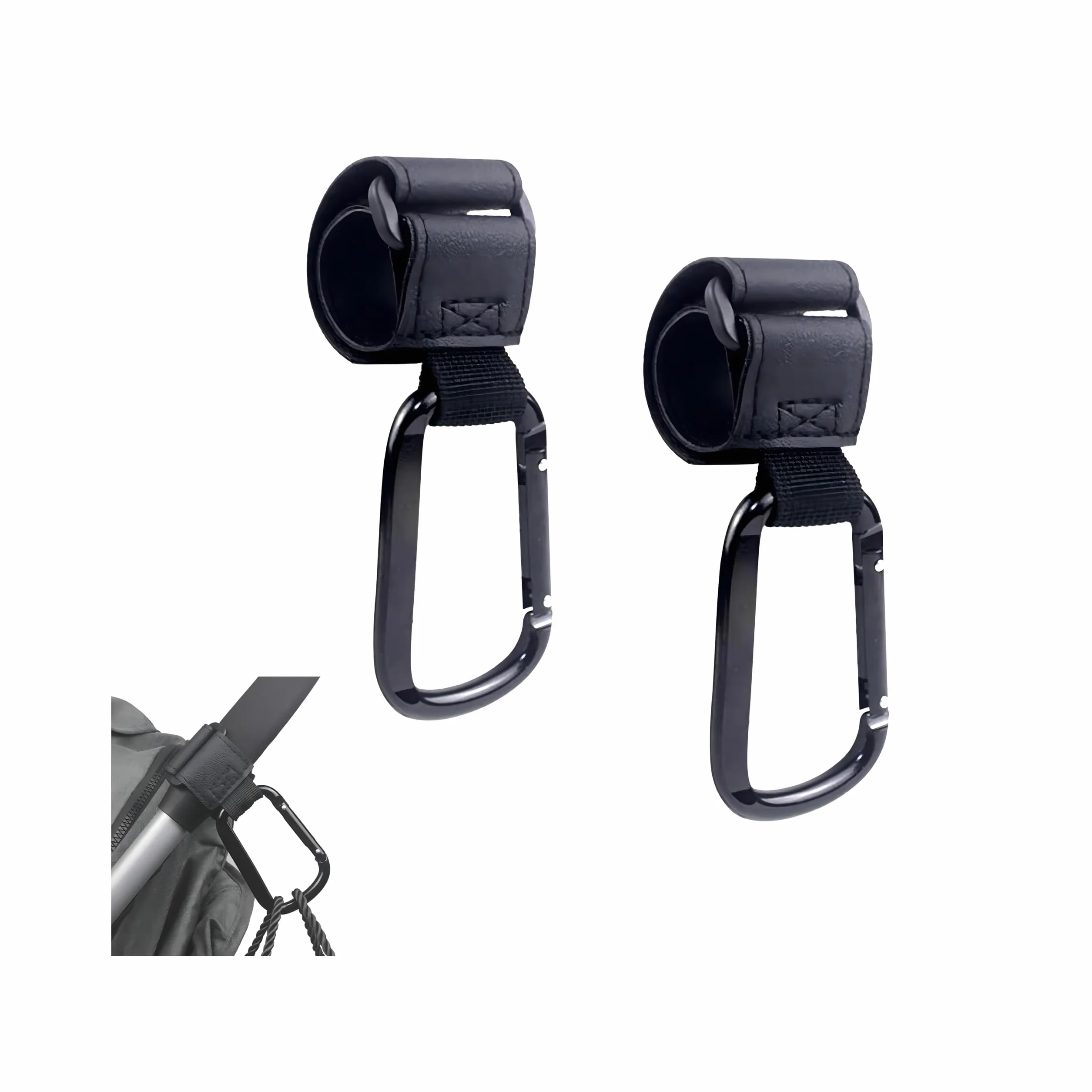 2 Ganci Per Passeggino, Velcro Allargato E Moschettone Quadrato Per Borse Zaino Pannolino Borse Shopping Accessori Passeggino Ganci Per Seggiolini Auto Universale (NERO)