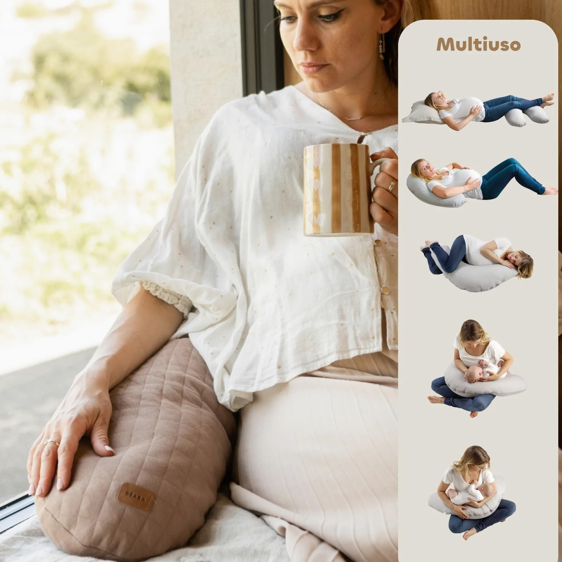 BÉABA Big Flopsy – Cuscino Allattamento e Gravidanza, Multifunzionale, Ideale per Dormire e Allattare, Supporto e Comfort Ottimale, Riposo Notturno, Tessuto Cotone Oeko-Tex – Cacao