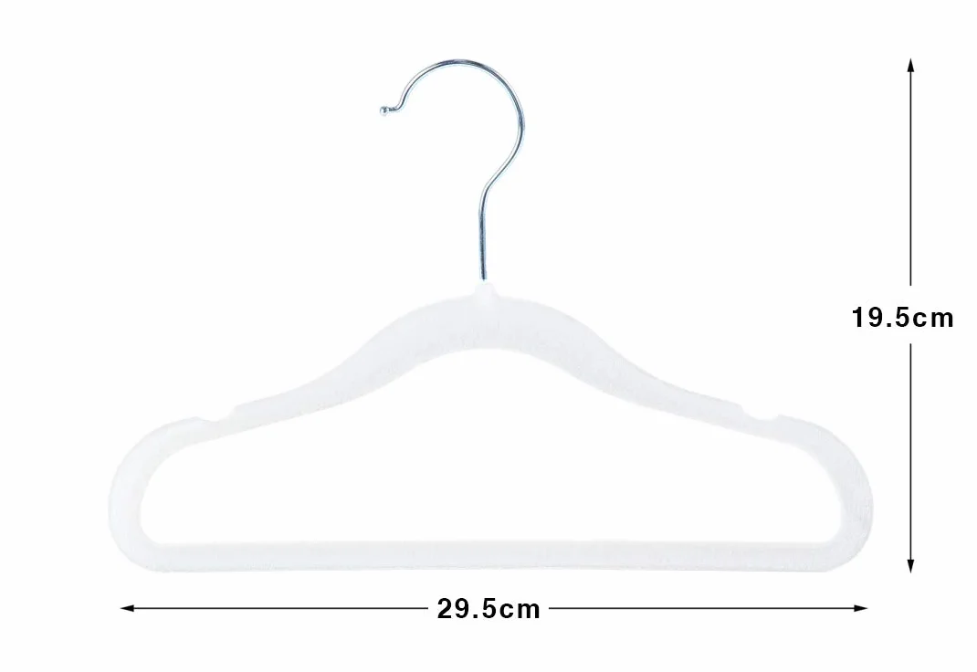 Finnhomy, Confezione da 30 grucce vellutate antiscivolo per vestiti di neonati e bambini, con 10 clip, bianco