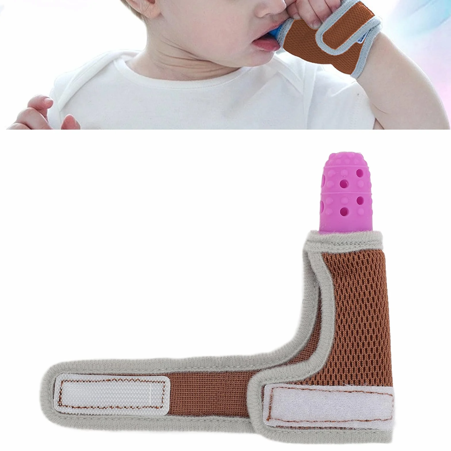 Dispositivo Per Succhiare il Pollice Per Bambini, Protezione Per le Dita in Silicone, Rete Traspirante, Trattamento Per Succhiare il Pollice Regolabile, 7M10Y, Blu, Con (PURPLE)