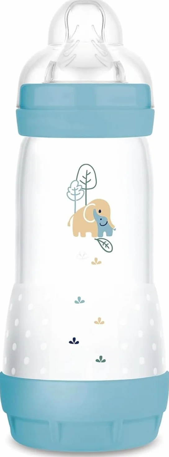 MAM Biberon Easy Start 320ml, Biberon anticolica per allattamento misto, Riduce le bolle d'aria e il rischio di coliche, Accessori neonati 4+ mesi autosterilizzanti e con tettarella misura 3, Azzurro