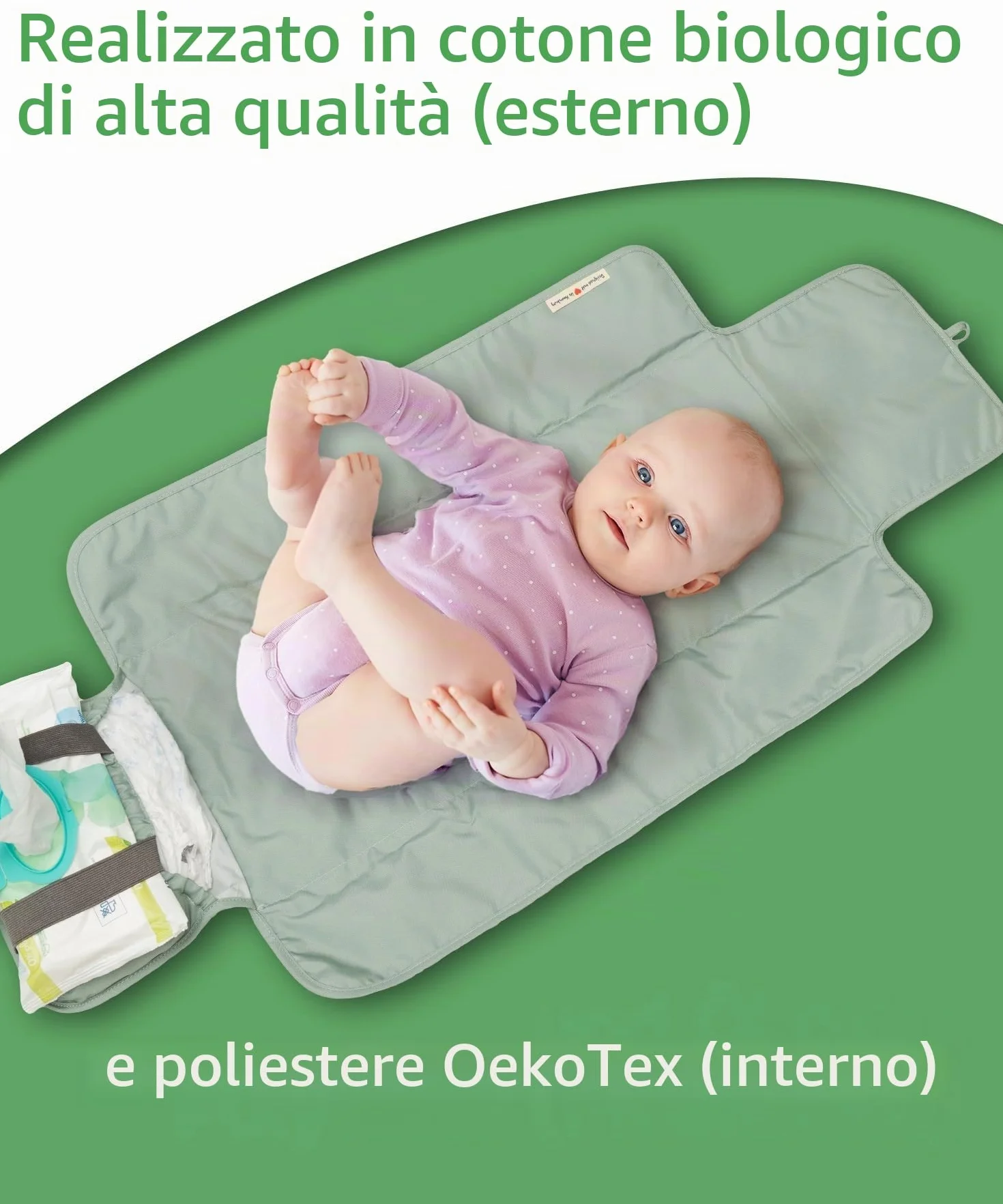 Jubi® Fasciatoio Portatile Mint – Materassino Cambio Pannolino in Cotone Biologico & Poliestere Öko-Tex – compatto e lavabile