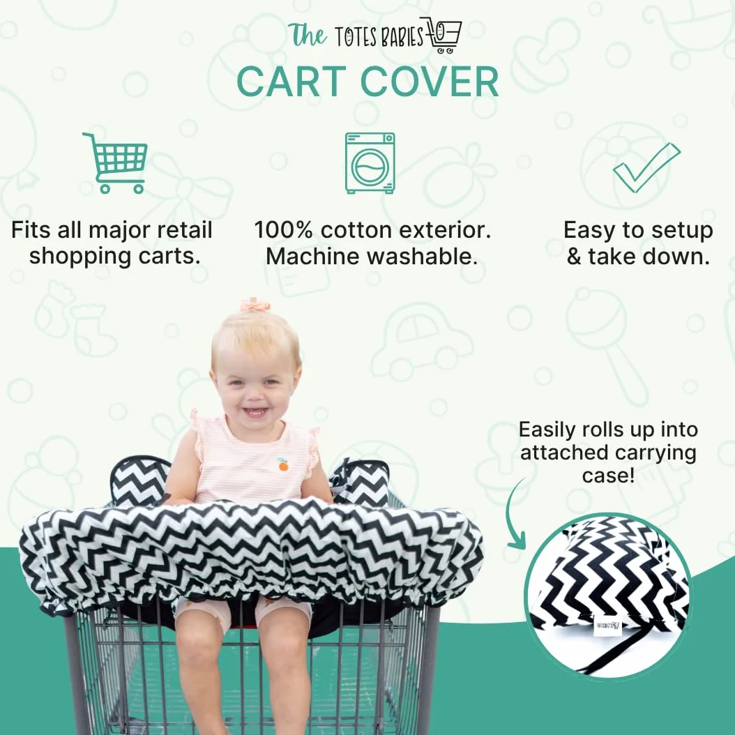 TOTES BABIES Copertura per carrello della spesa e seggiolone, in morbido cotone, con custodia per telefono, colore: bianco e nero