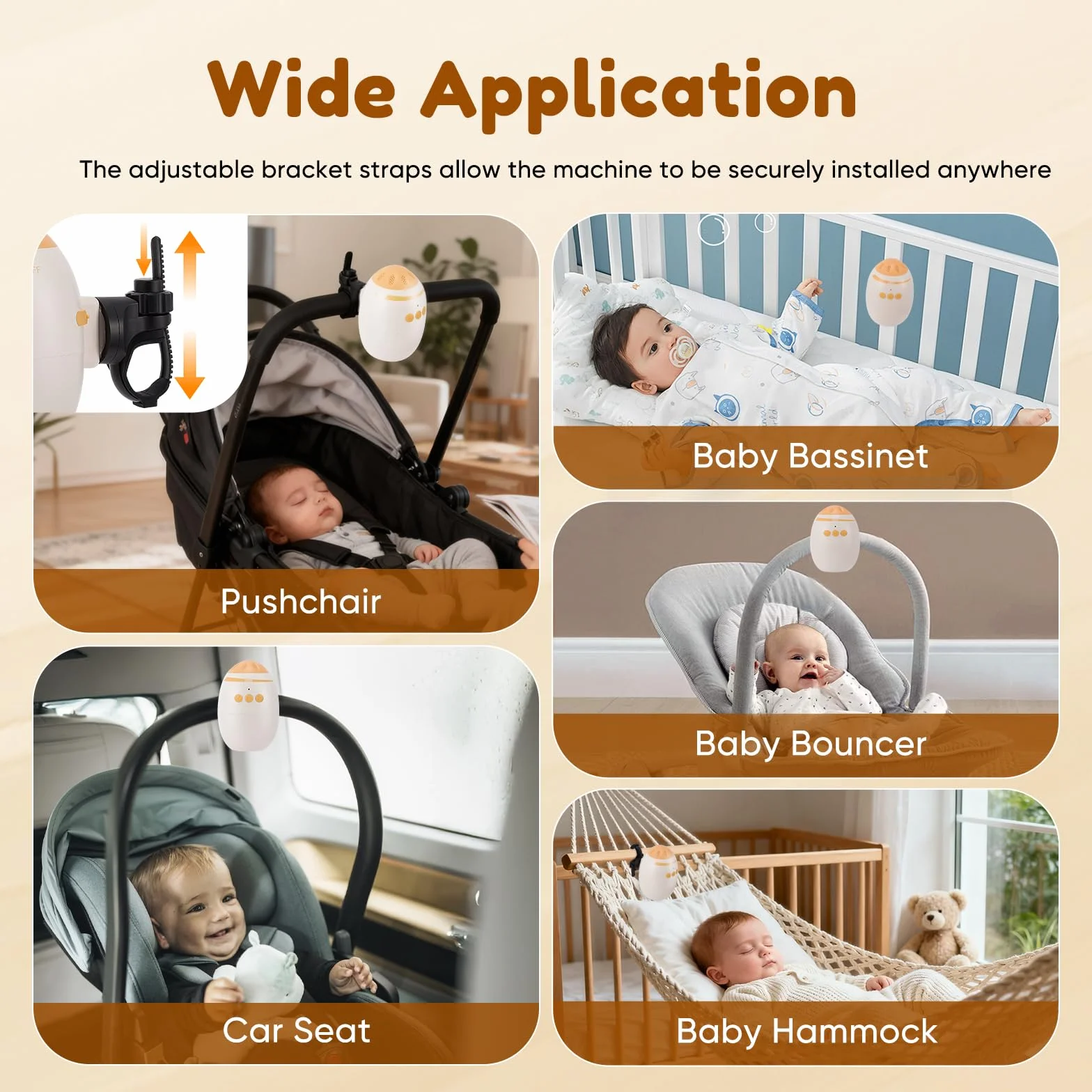 Altalena per Passeggino, Ricaricabile USB-C per Bambini & Timer da 40min, Intensità Regolabile e Timer, Passeggino con 11 Bianco Rumore per Passeggino e Passeggino