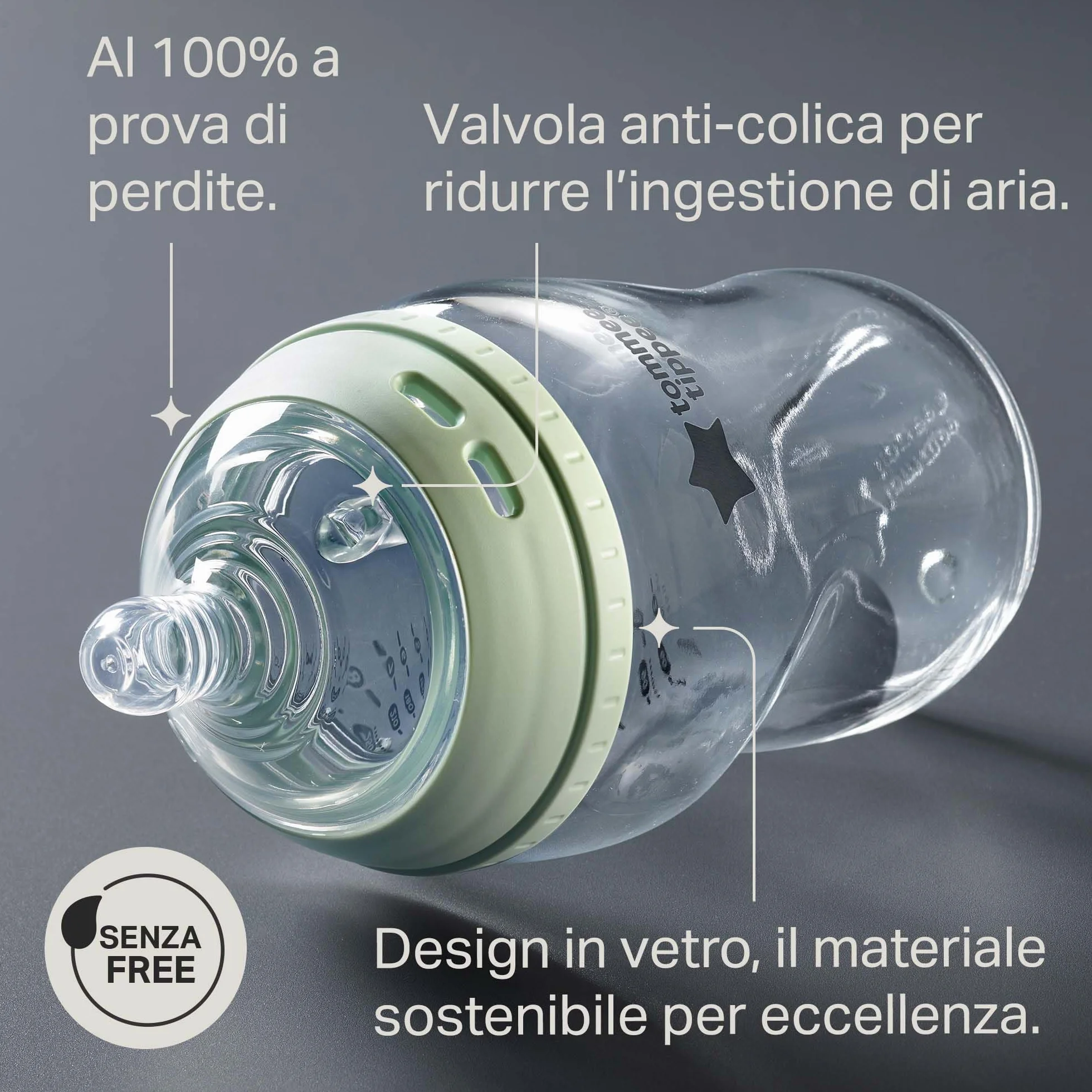 Tommee Tippee Biberon in vetro, set starter Natural Start, anti-coliche 150/250 ml, tettarelle a flusso medio per attaccamento naturale, autosterilizzante