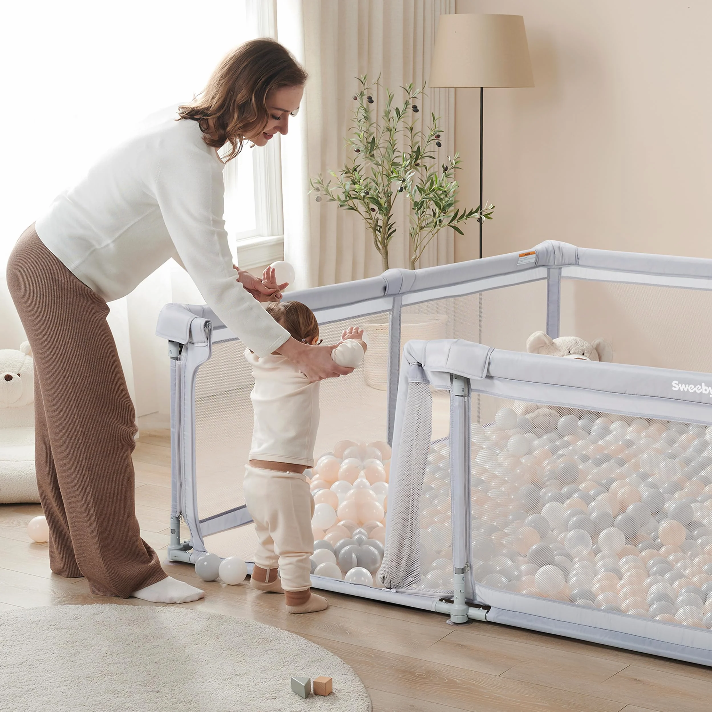 Sweeby Box pieghevole per bambini, con cancello, grigio, 180 x 150 cm