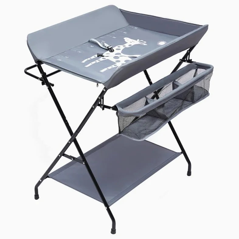 Fasciatoio Pieghevole per Bagnetto Neonati Fasciatoio Portatile Cambio Pannolini con Tasche a Rete e Scomparti Portaoggetti Fasciatoio per Bambini (80 * 57 * 96cm-Grigio)