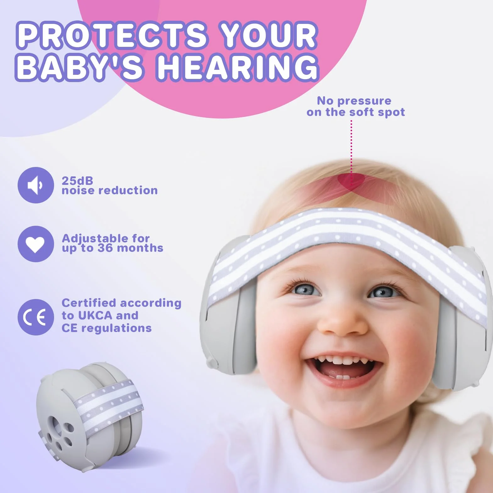 Paraorecchie 2 in 1 per neonati e bambini fino a 4 anni, cuffie regolabili con riduzione del rumore, comode cuffie per bambini a fuochi d'artificio, concerto, cinema
