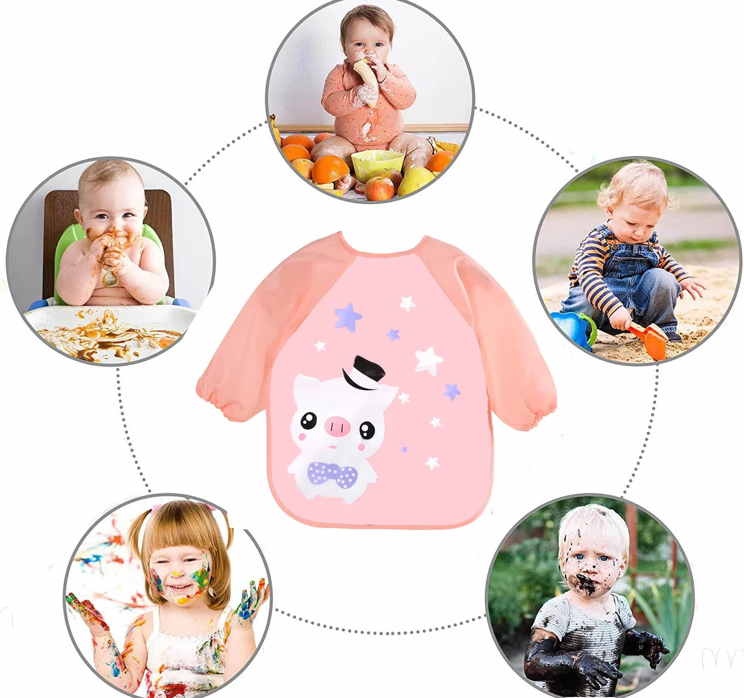 SLOSH Bavaglino Manica Impermeabile Lunghe Set di 5 Bavaglino Bambini Grembiule per Alimentazione Gioco Pittura Piccoli 6-36 Mesi
