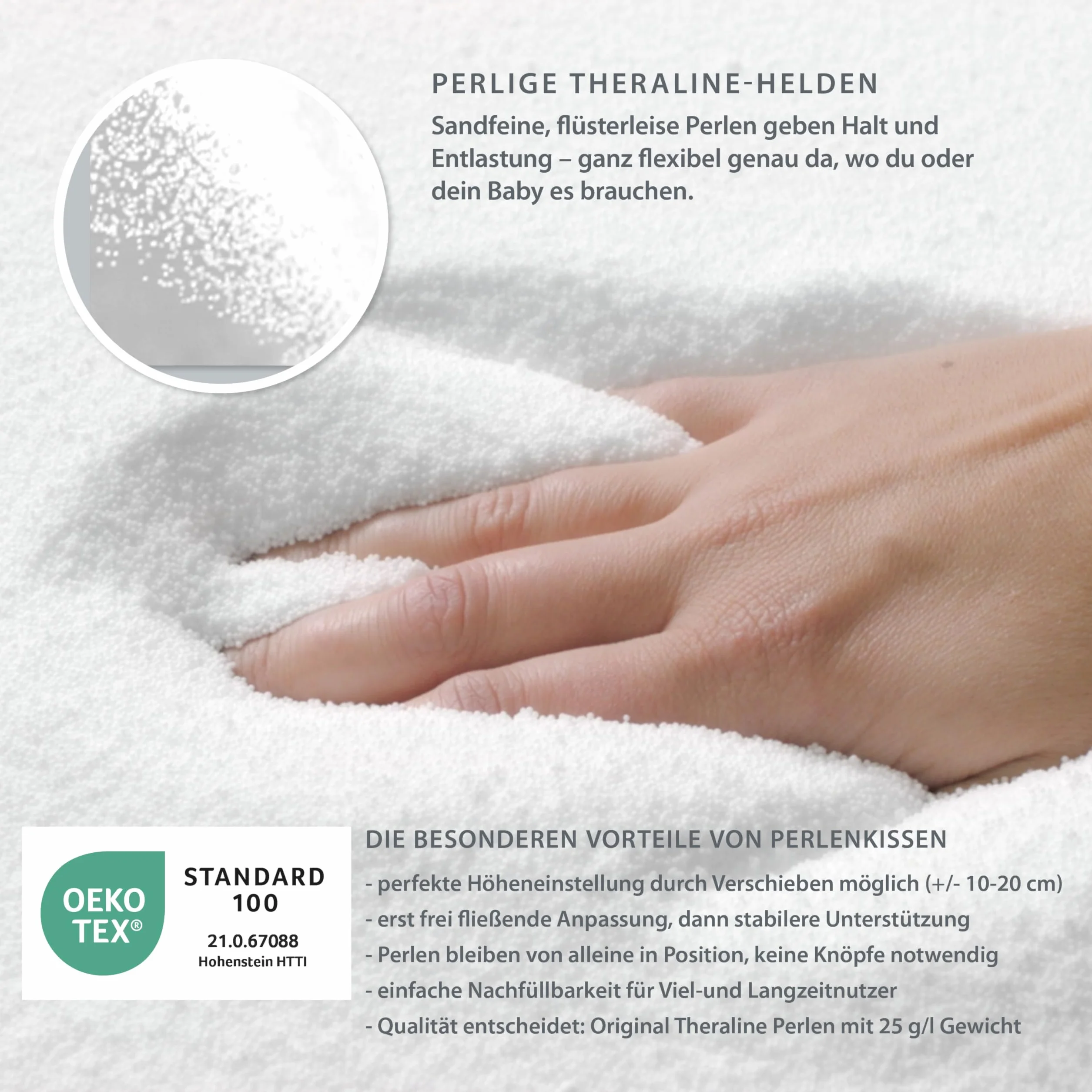 Theraline Cuscino originale per gravidanza e allattamento, imbottitura in microsfere sottili, rivestimento esterno melange grigio medio, collezione bambù, 190 cm