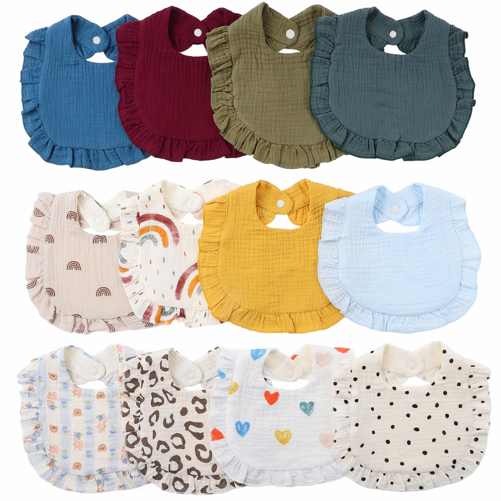 VALICLUD 12pezzi Bavaglini Per Muslin Bavaglini Assorbenti Per e Unisex Design e Chiusura Morbidi e Facili