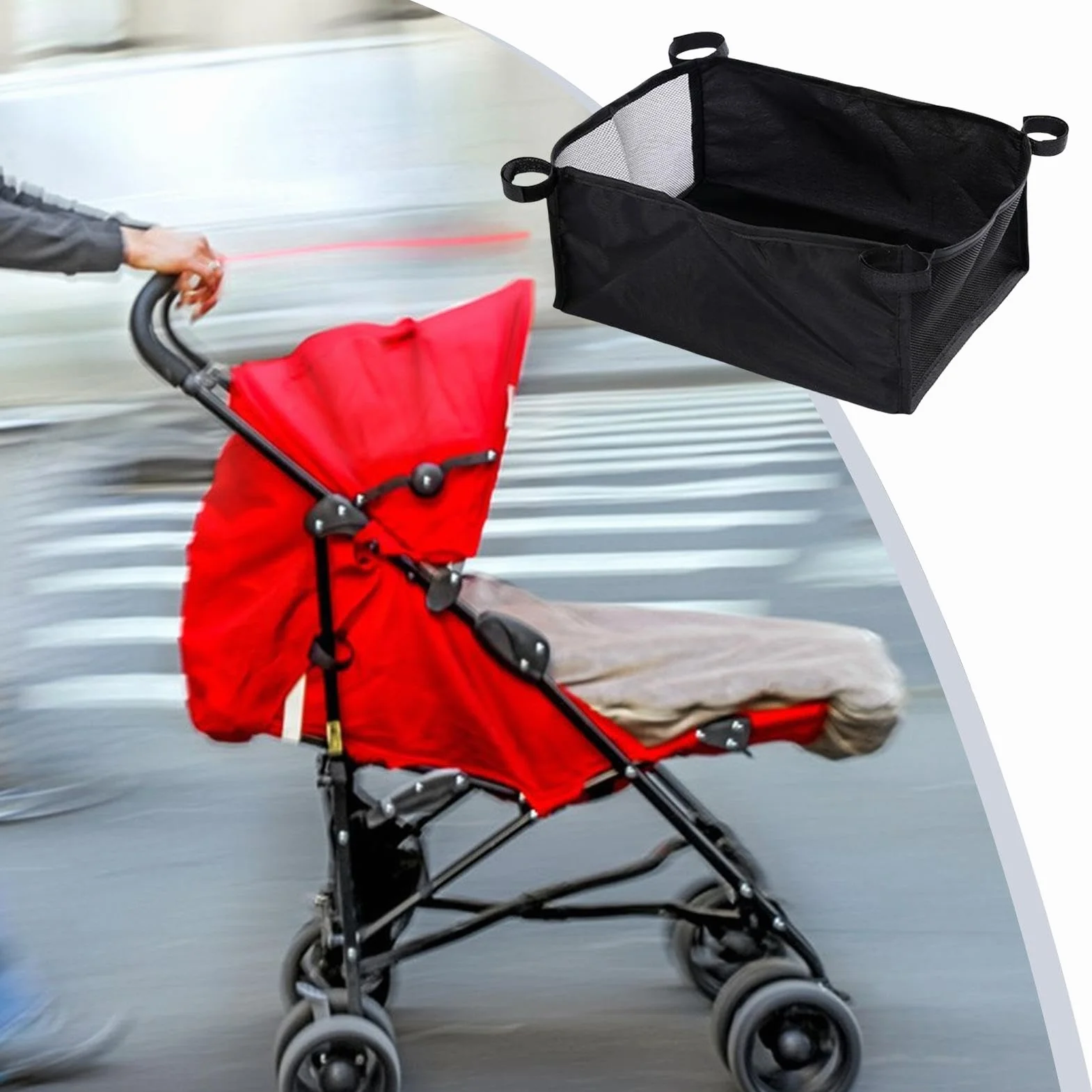 Organizer portaoggetti per passeggino, sotto il cestino, tasca inferiore in tessuto Oxford | grande capacità di stoccaggio sotto il passeggino, borsa portaoggetti per accessori per passeggini