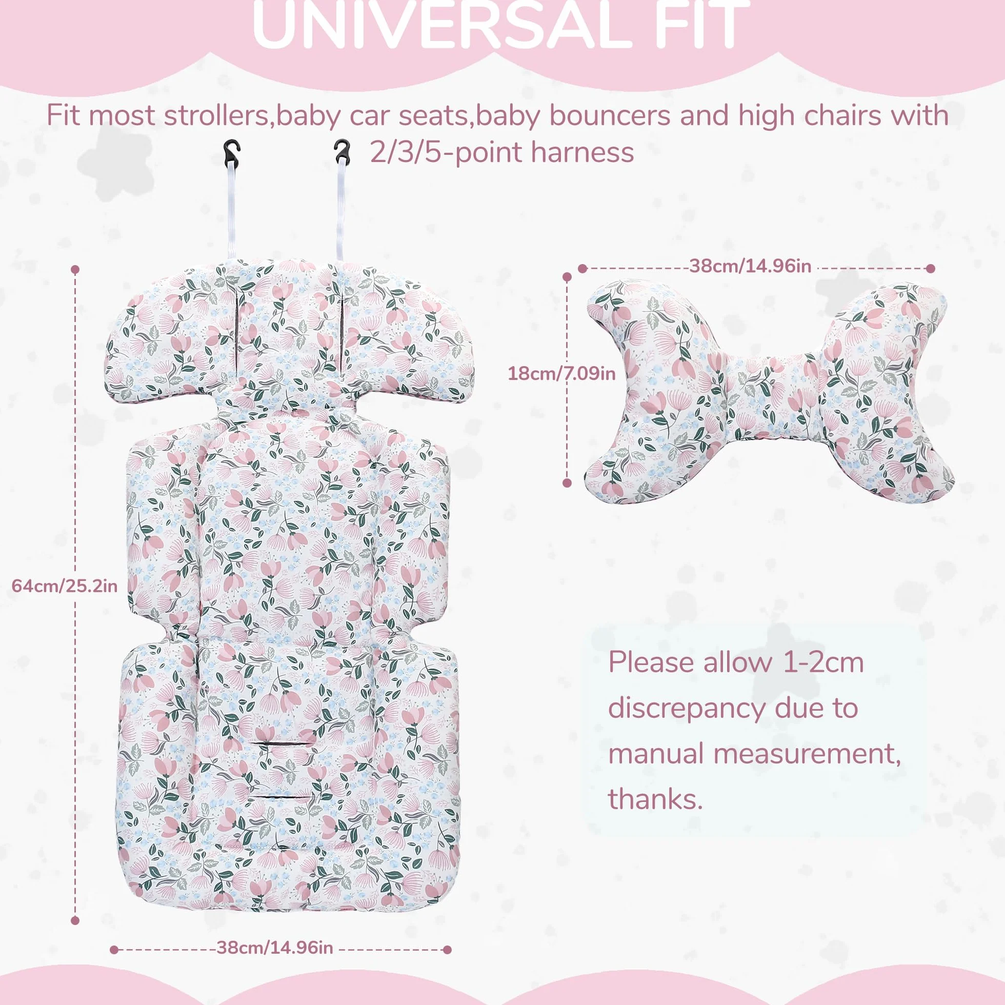 LAT Riduttore Passeggino Universale, Reversibile Copripasseggino Universale, Copriseduta Passeggino Universale con Poggiatesta Amovibile, Materassino Passeggino Universale (Tulipano)