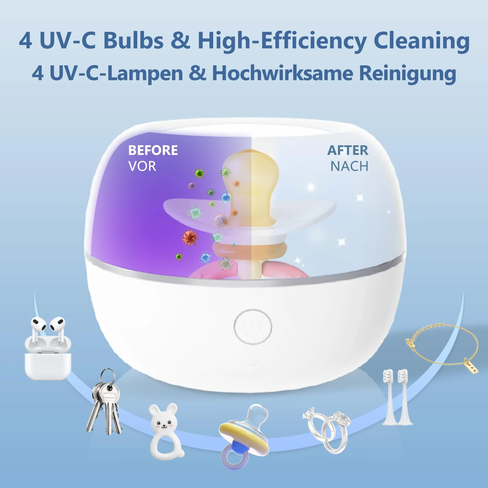 MOMMED Sterilizzatore UV Portatile, Sterilizzatore Portatile per Succhietti, Sterilizzazione al 99,99% in 3 Minuti, Autonomia della Batteria di 270 Minuti, Disinfettante per Succhietti da Viaggio