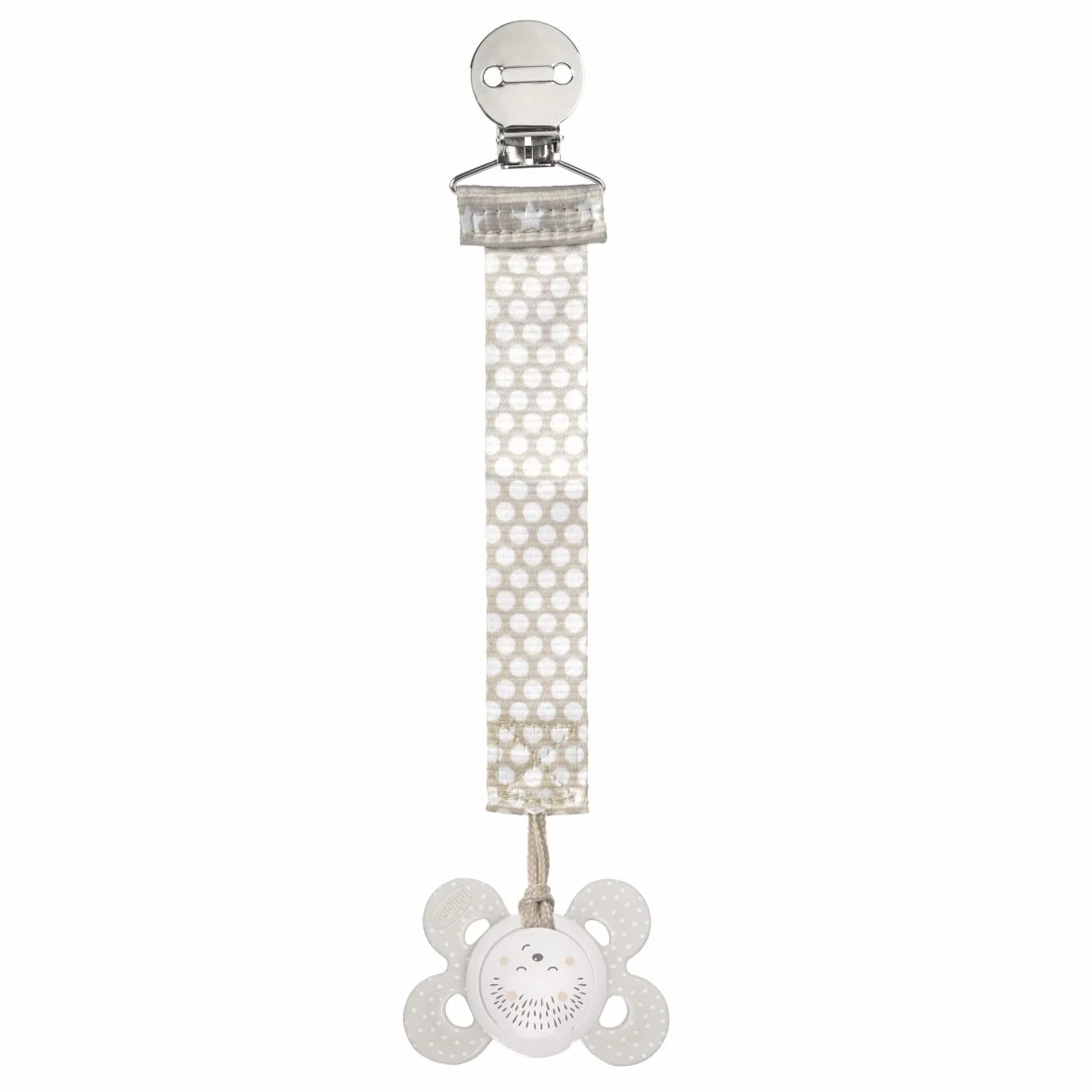 Chicco Fashion Clip Salvasucchietto Con Nastro, Universale, Per Agganciare Ciucci, Catenella Porta Ciuccio Neonato, Neutro, 0 Mesi+