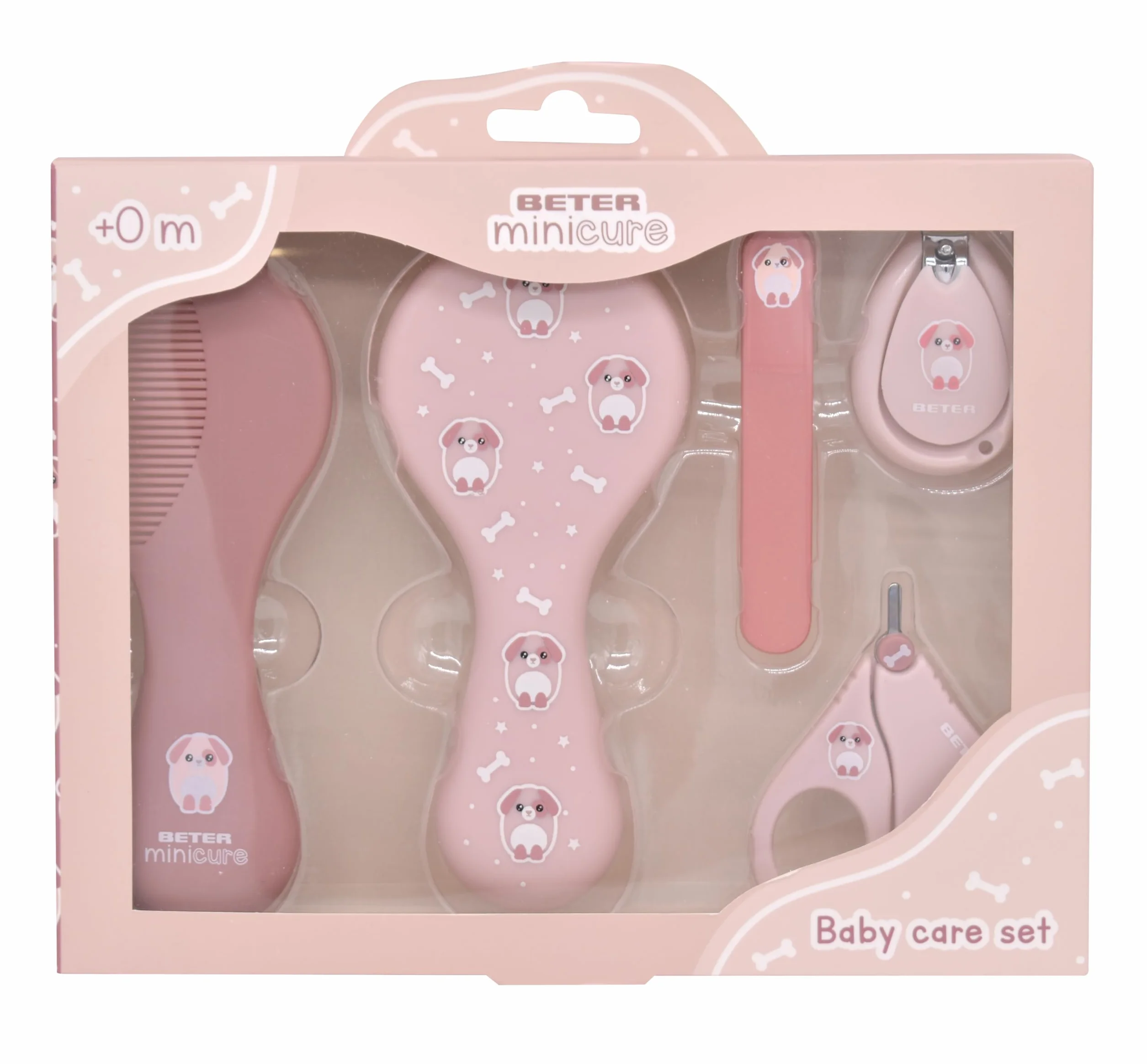 Beter - Set per la cura del neonato, kit per la cura del bambino, tagliaunghie, lime, forbici, spazzola e pettine, kit neonato, set igiene bambino, regali per neonati, disegno cane
