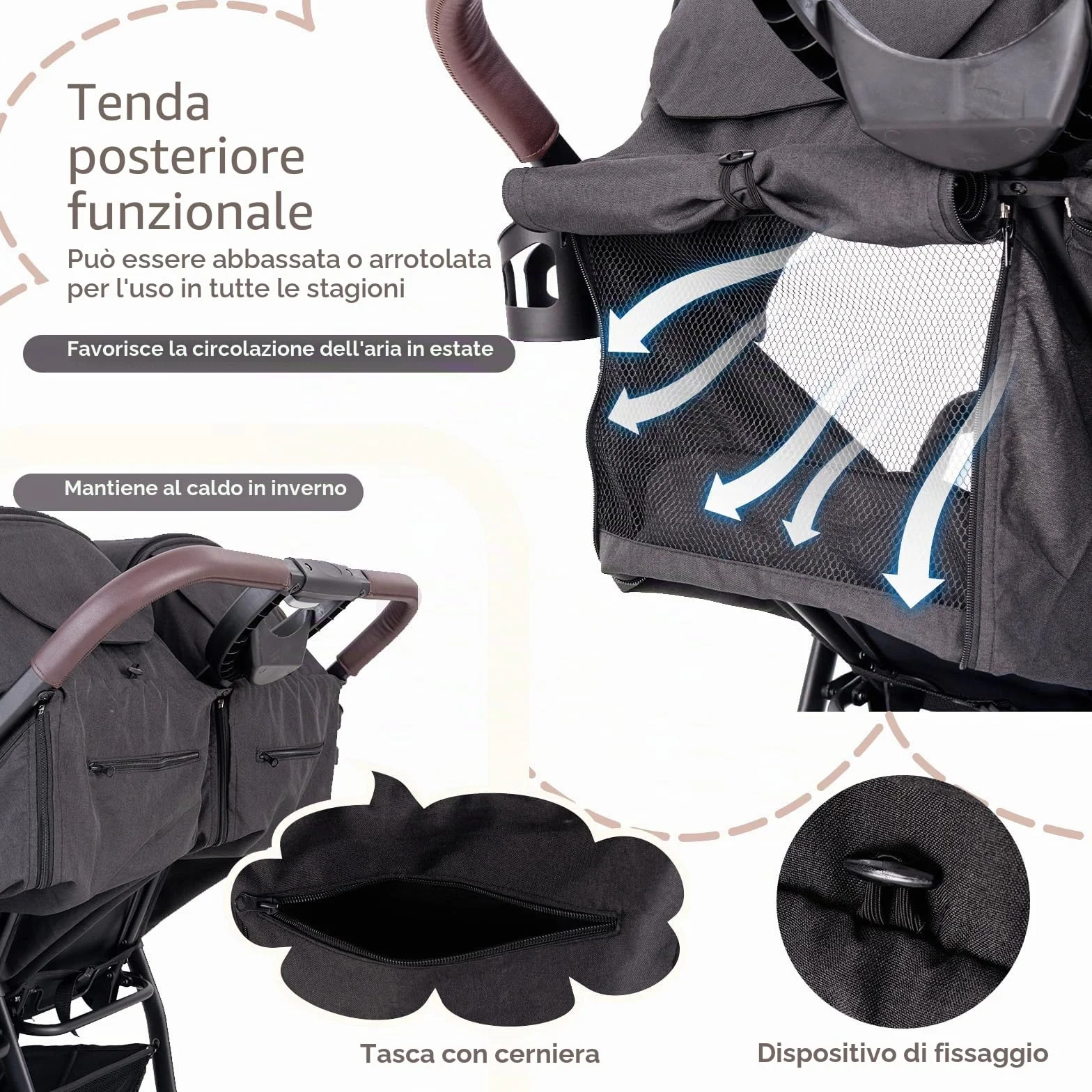 LIFEZEAL Passeggino gemellare, passeggino per gemelli pieghevole, passeggino doppio con schienale reclinabile in 3 posizioni, imbracatura a 5 punti, per bambini da 0 a 3 anni (grigio scuro)