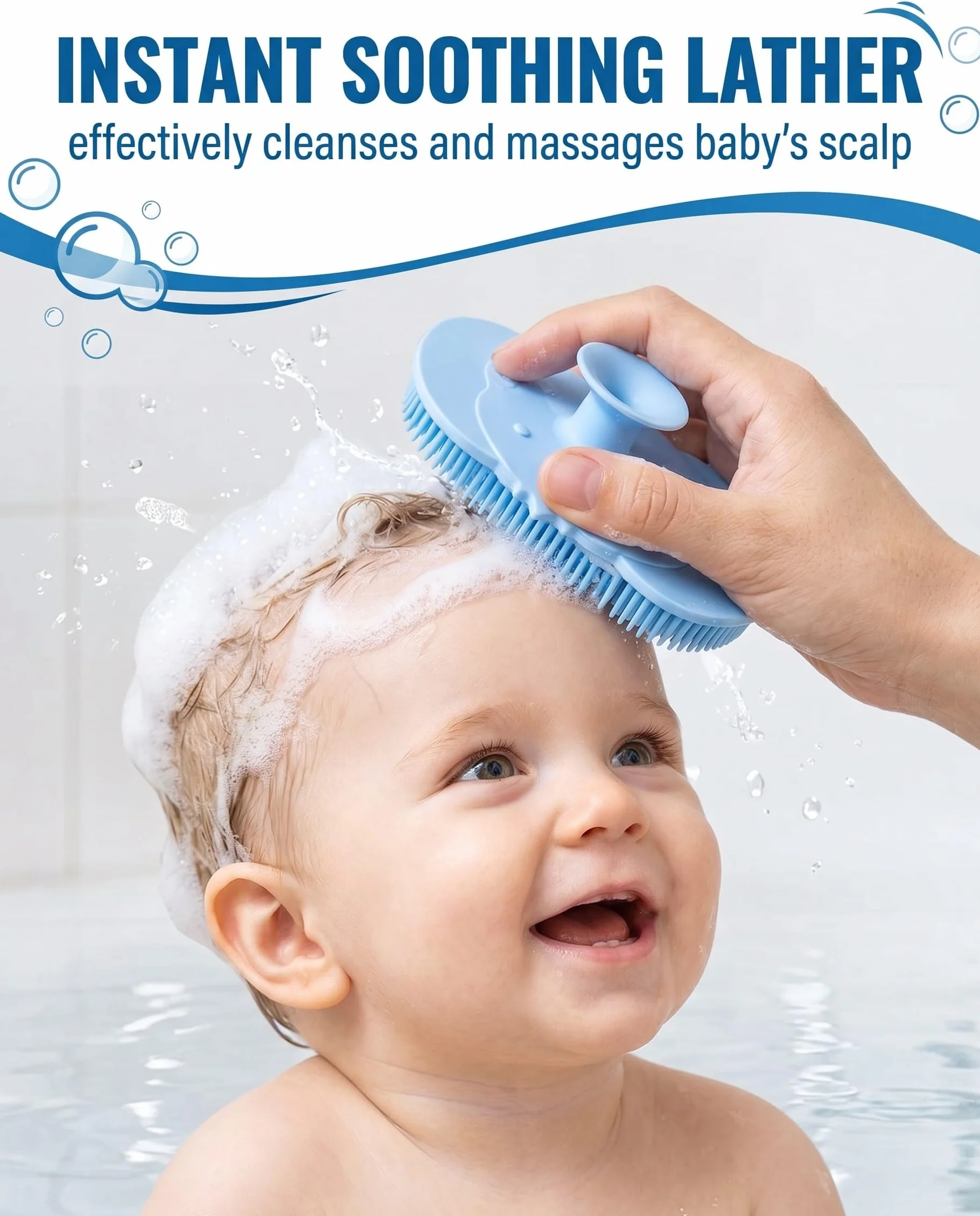 3 pezzi spazzola da bagno e pettine neonato, silicone, contro crosta lattea, per neonati, blu