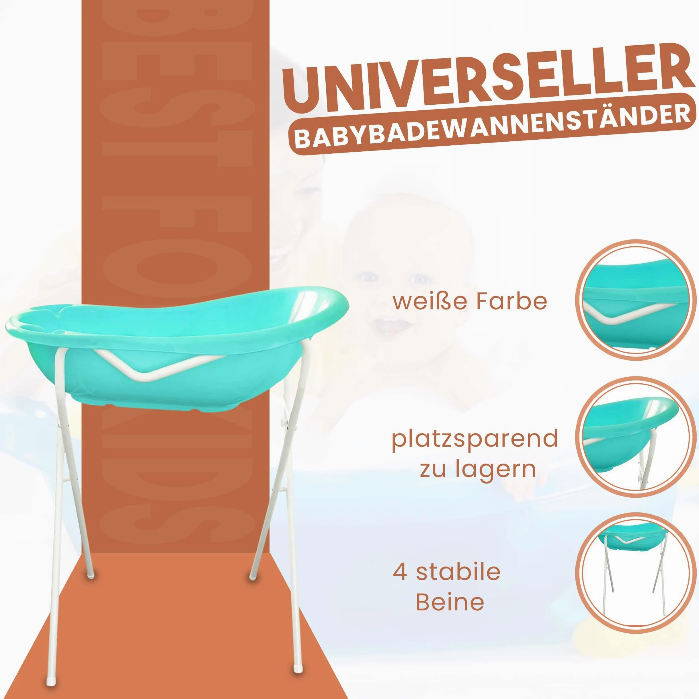 Supporto Vasca Bagnetto Bebè Universale 84-100 cm | Porta Vaschetta Neonato in Plastica Resistente | Supporto Ergonomico e Stabile per Bagnetto Quotidiano
