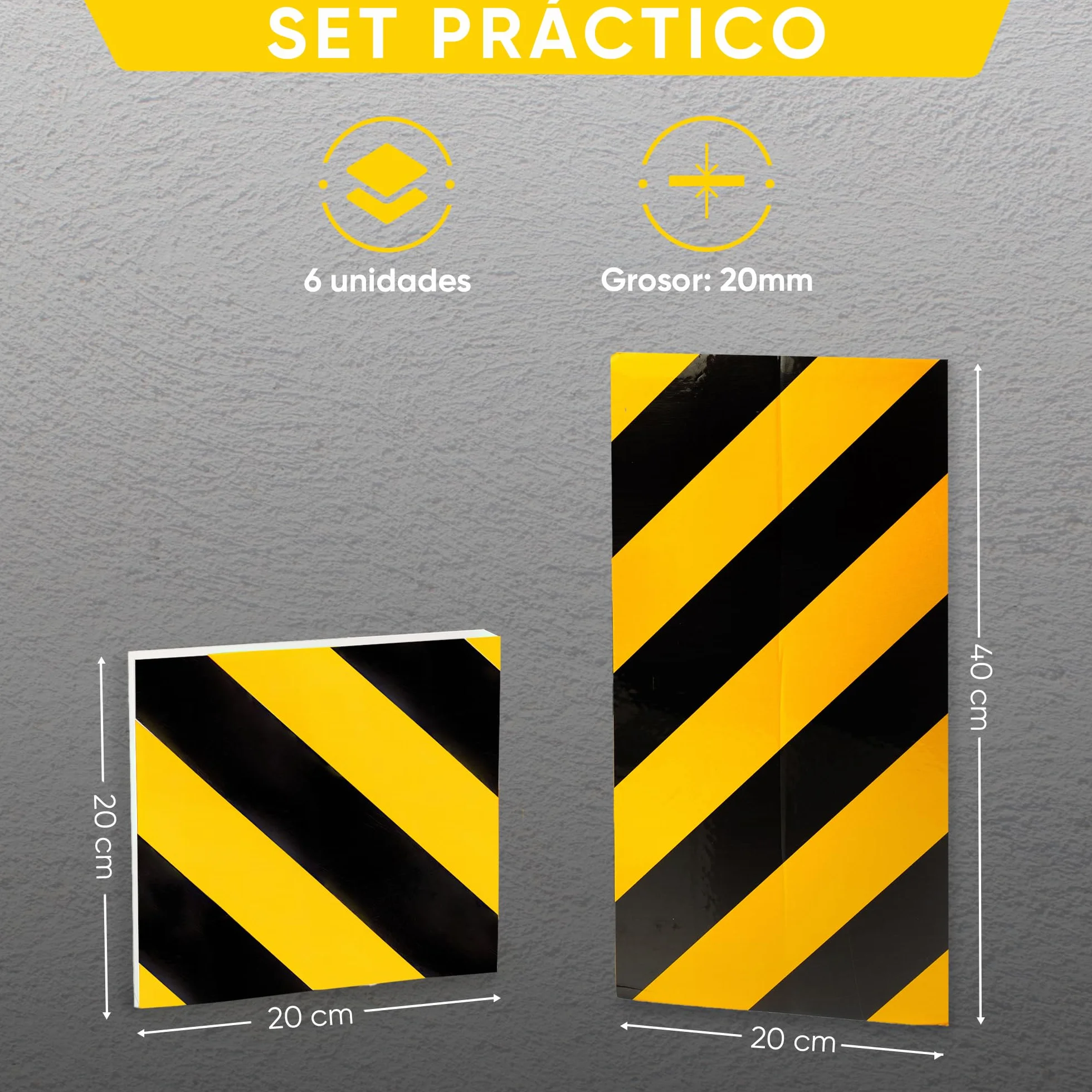 NURADA Paracolpi Garage. Protezione Portiere Auto. Pack 5. Paracolpi Portiere Auto. Paraspigoli Angolari. Angolari per Muro. Paraspigoli Gommapiuma. (4 unità 40x20x2cm + 2 unità 20x20x2cm) (Giallo)