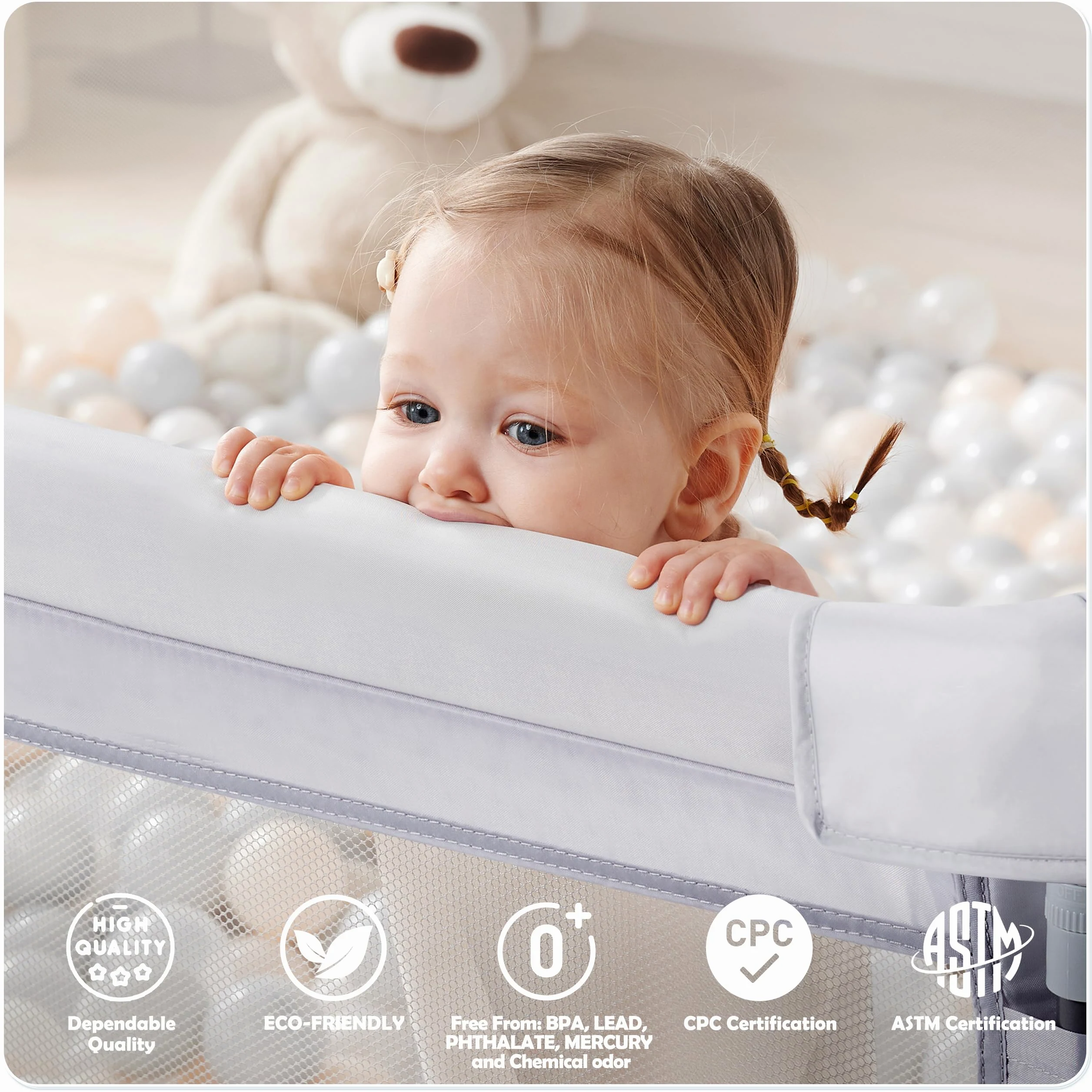 Sweeby Box pieghevole per bambini, con cancello, grigio, 180 x 150 cm