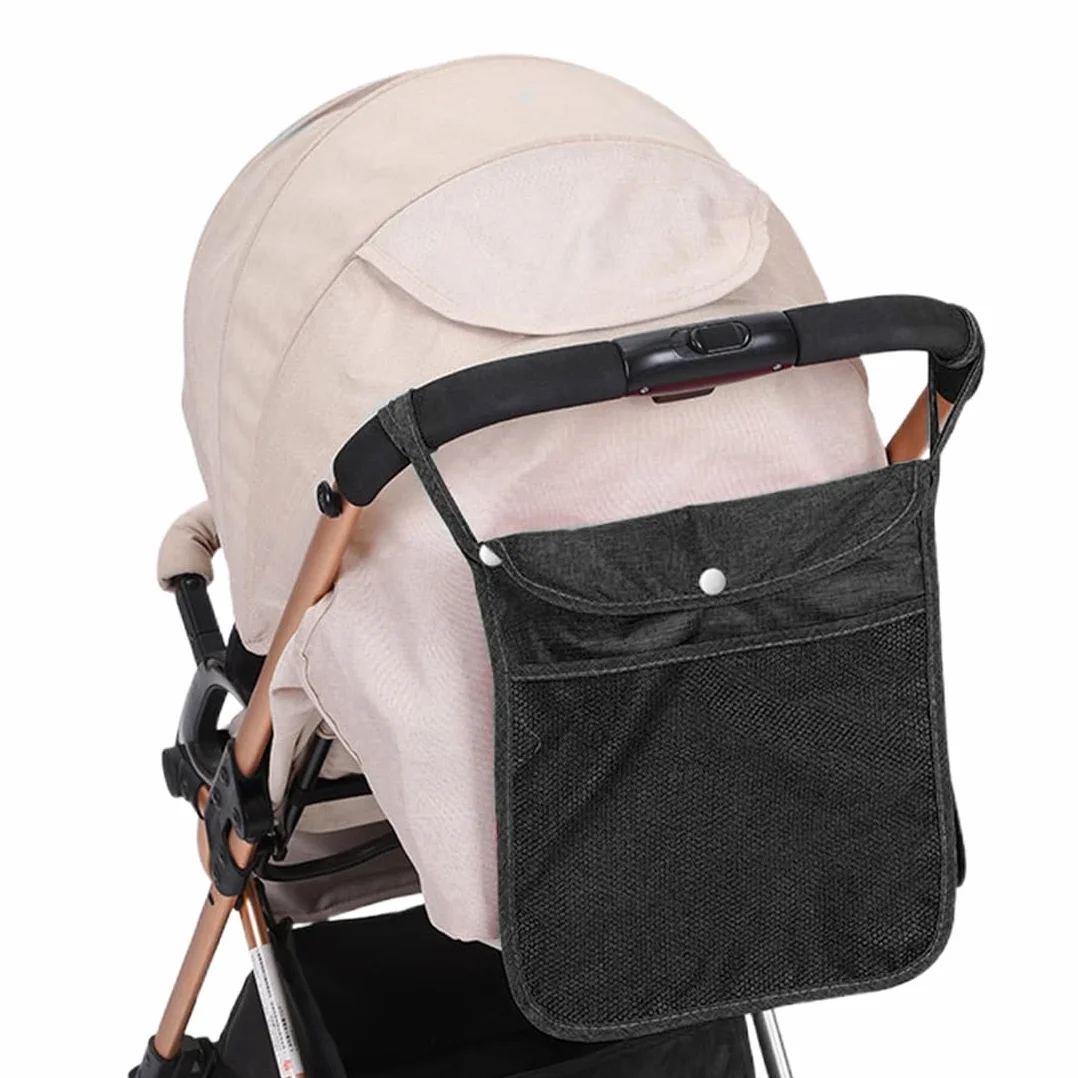 Organizer per passeggini, 1 borsa portaoggetti universale per passeggino a doppio strato con rete portaoggetti sul retro del passeggino adatta alla maggior parte delle maniglie (nero)