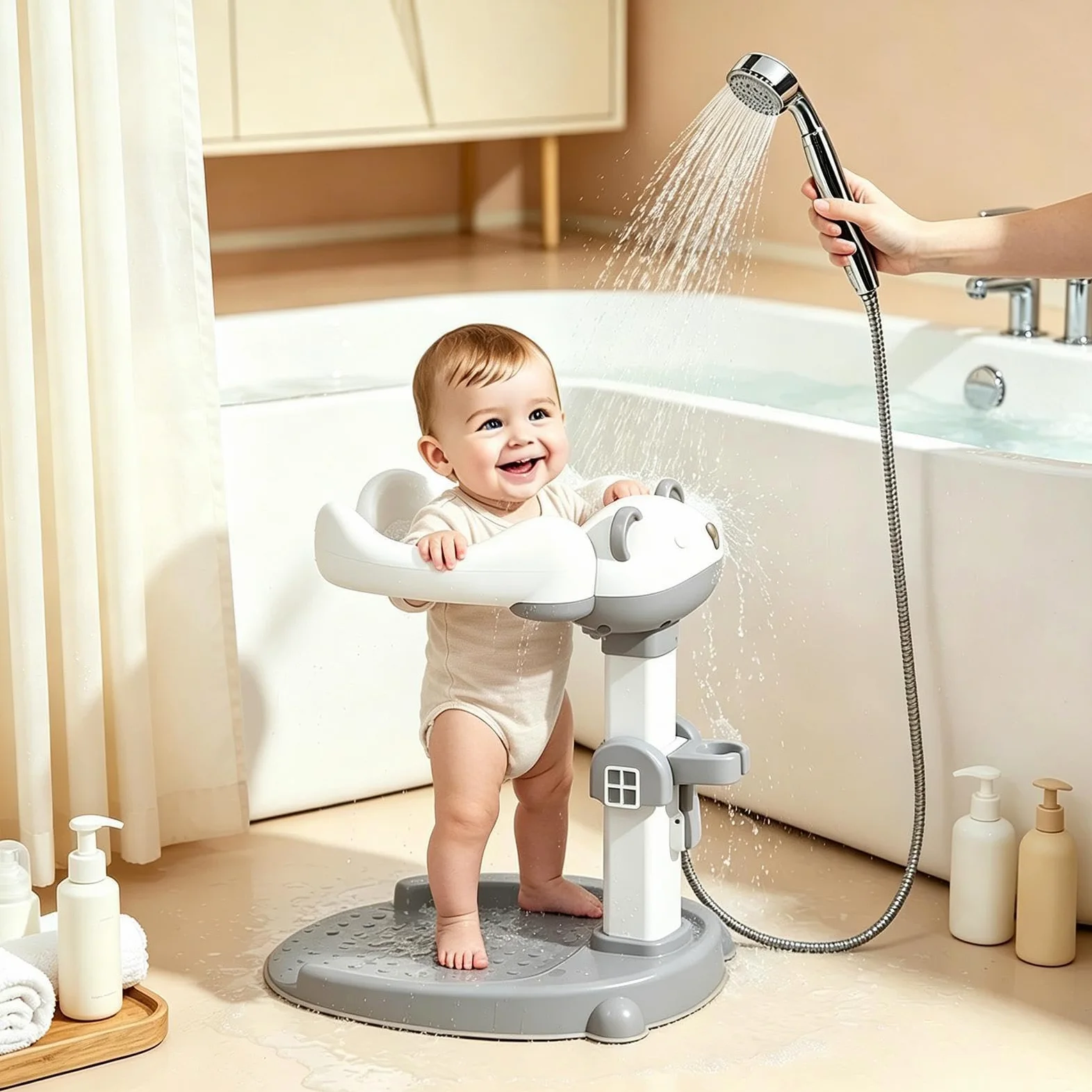 Supporto da Bagno per Bambini Antiscivolo 2 in 1 Con Sedile Rimovibile | Supporto da Bagno per Vasca Doccia Hotel Appartamento Dormitorio Cambio Pannolini e Vestizione