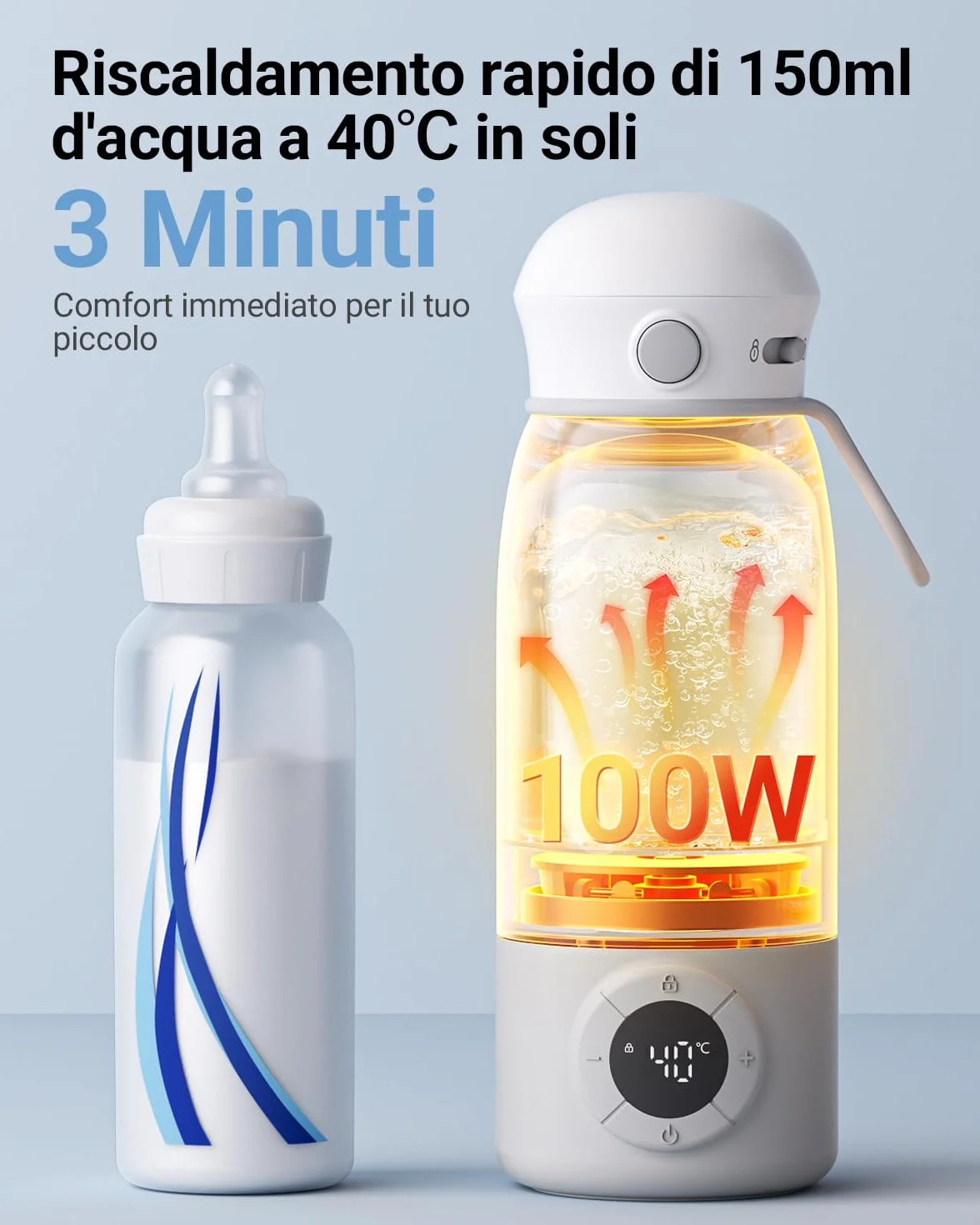 Bear Scaldabiberon portatile, scaldabiberon elettrico a riscaldamento rapido senza BPA, grande capacità di 500 ml per latte materno e acqua, per auto, campeggio e viaggi