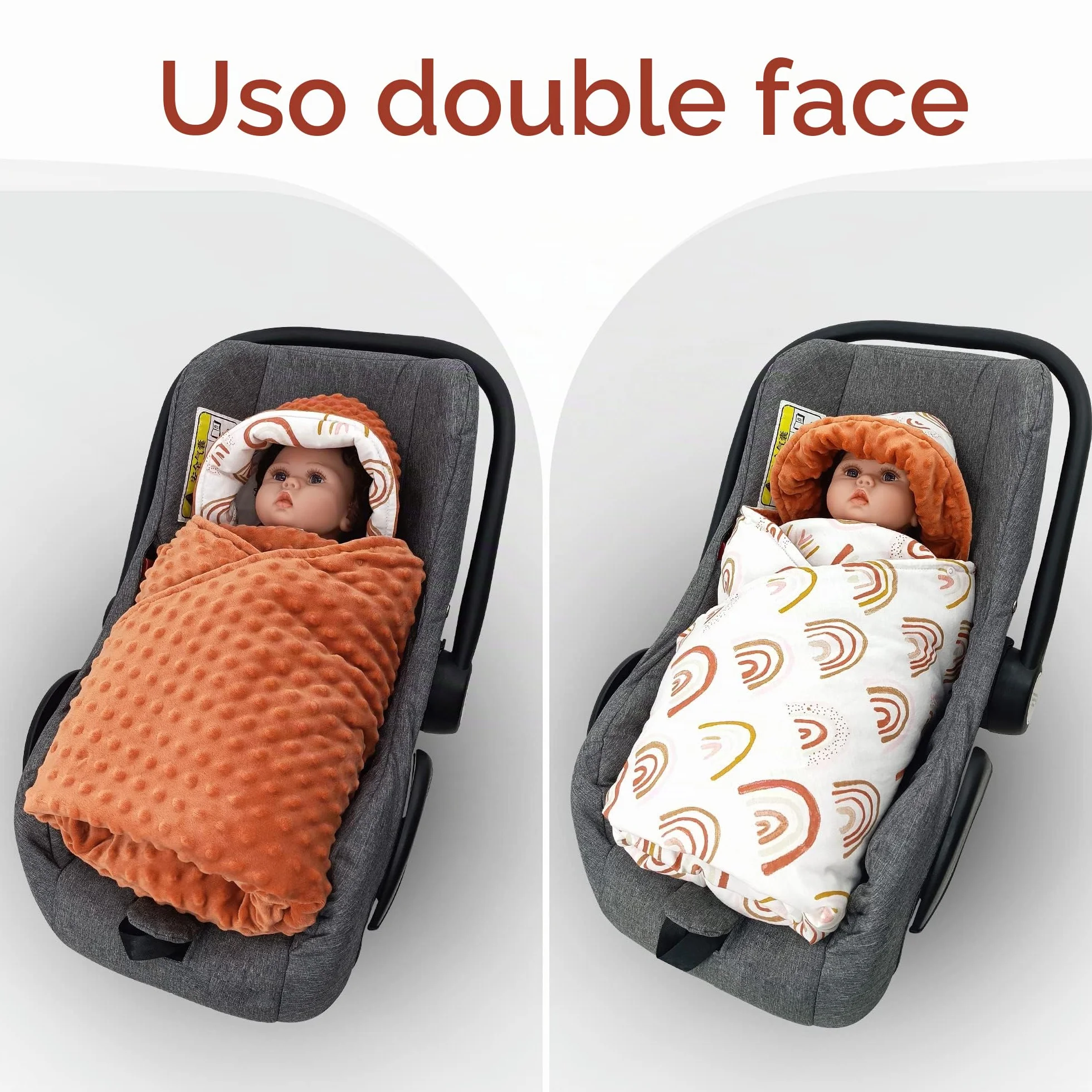 Miracle Baby Coperta Avvolgente in Cotone 90x90cm, Copertina Multifunzionale Universale per Neonati, Passeggino, Ovetto e Seggiolino Auto, Reversibile per Autunno e Inverno, Arcobaleno