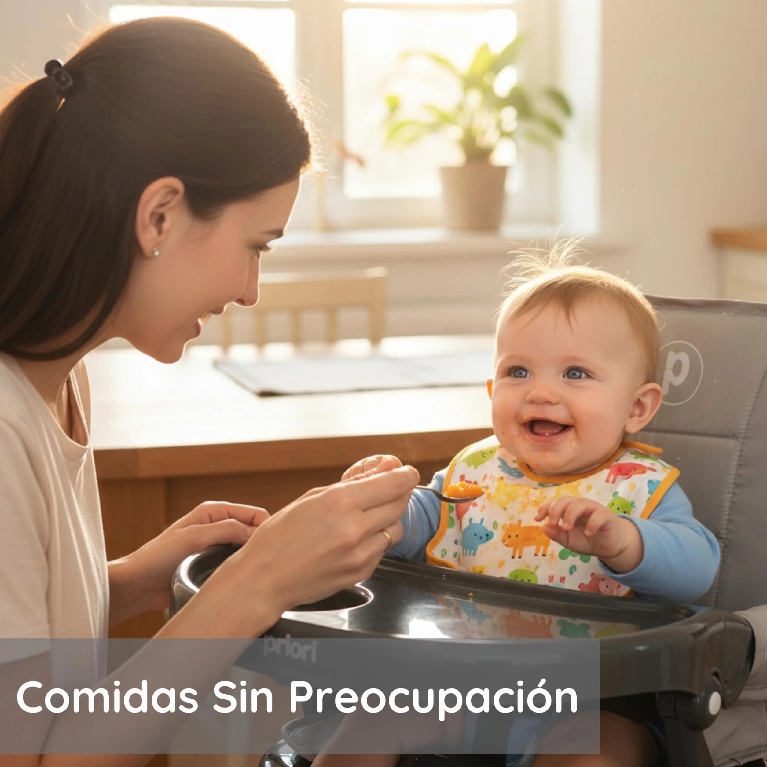 Priori Baby London Seggiolone portatile pieghevole per bambini con gambe ribellibili - Sedile sollevatore per mangiare con imbracatura a 3 punti, cinghie di sicurezza, copertura lavabile, leggera, per