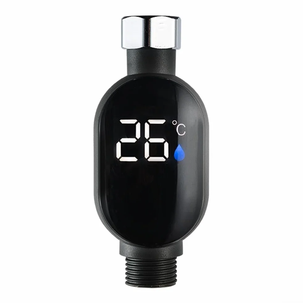 Termometro digitale da doccia con display della temperatura per rubinetto del bagno, impermeabile in acciaio inossidabile 304, gamma 0-99 °C, indicatore LED codificato a colori, 106 x 45 mm