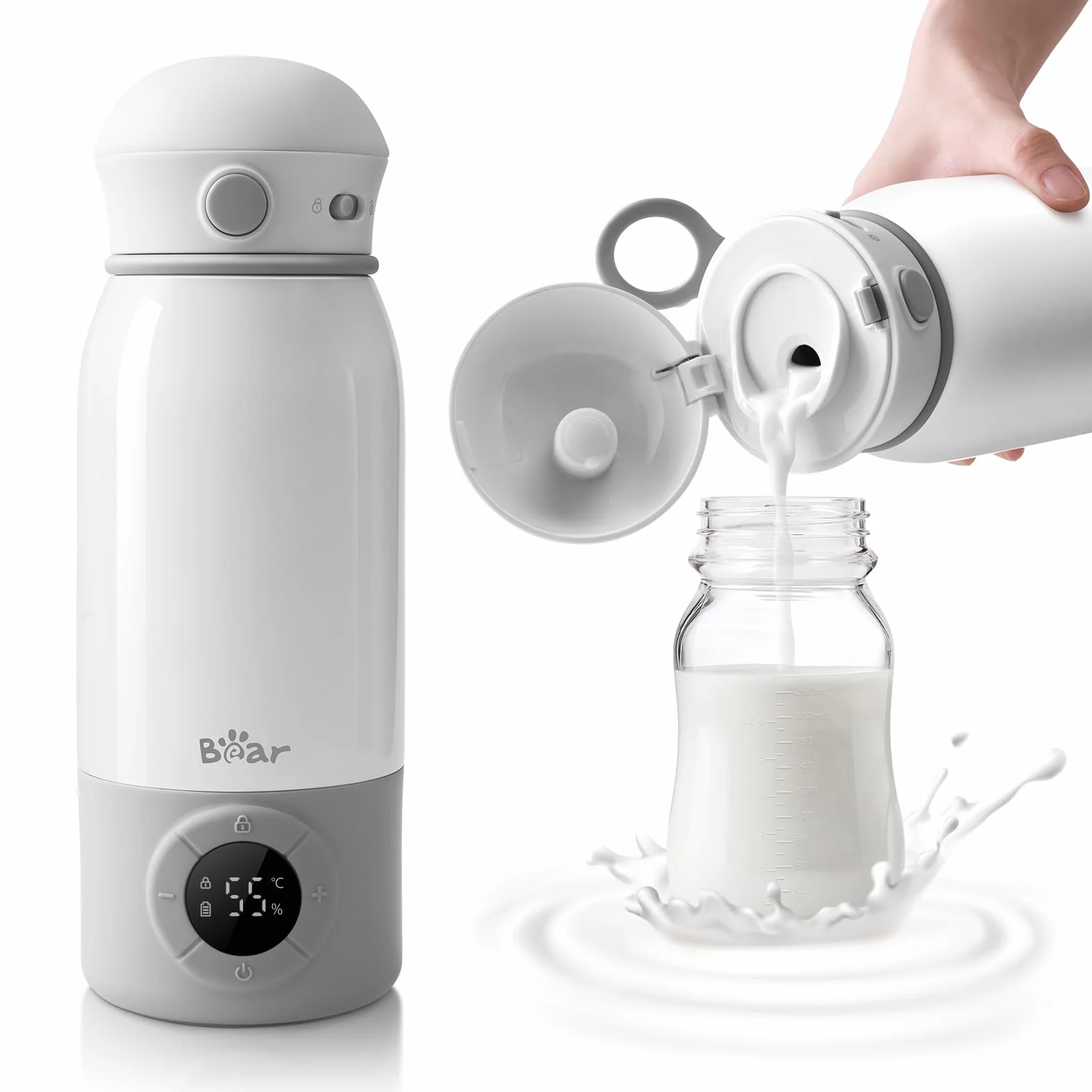 Bear Scaldabiberon portatile, scaldabiberon elettrico a riscaldamento rapido senza BPA, grande capacità di 500 ml per latte materno e acqua, per auto, campeggio e viaggi