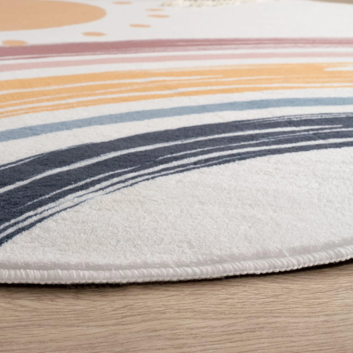 TT Home Tappeto Stanza Bambini Lavabile Arcobaleno Sole Moderno, Colore:Blu Giallo Rosa, Dimensione:100 cm tondo