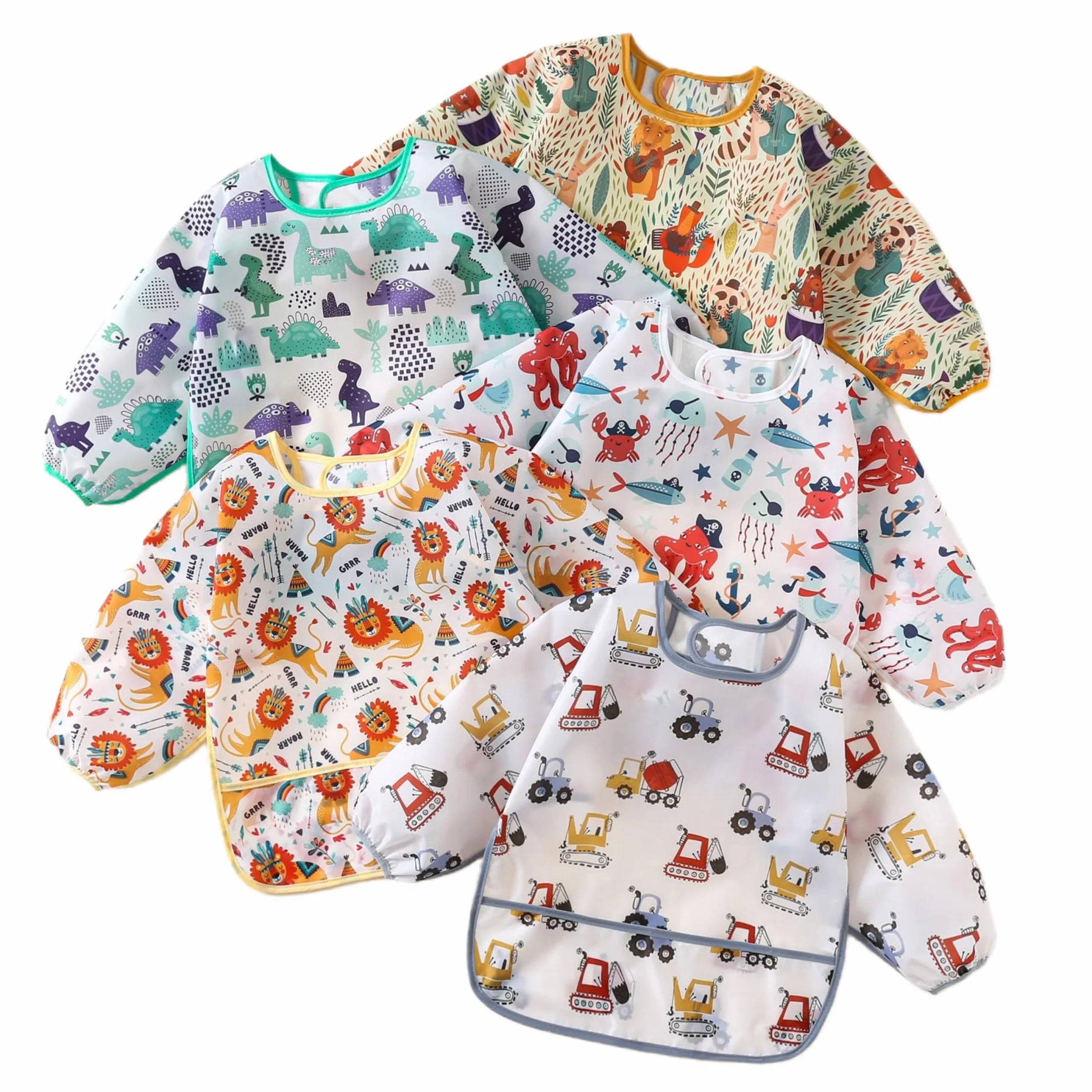 Bambini Bavaglino a Manica Lunga 5 Pezzi Impermeabile Lavabile Grembiule per 3-30 Mesi