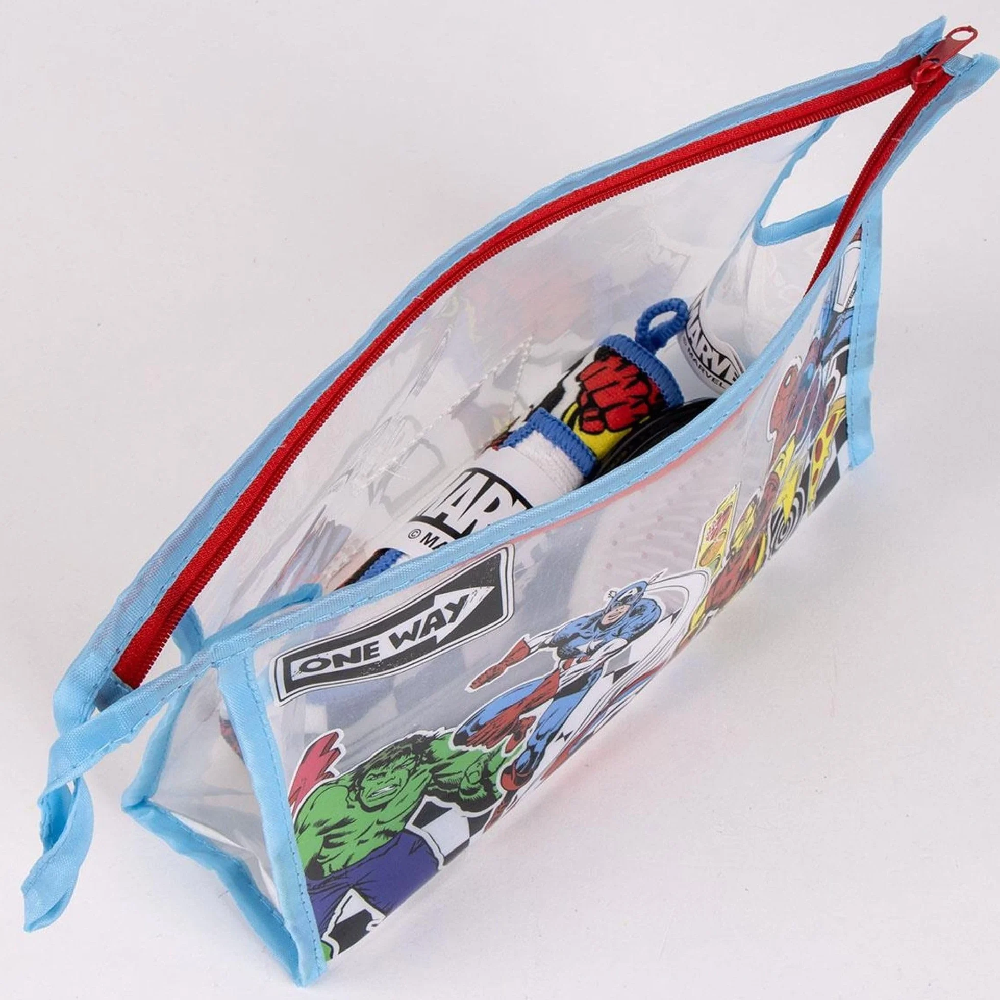 Set di spazzole per capelli per bambini Marvel Avengers con asciugamano e custodia trasparente - Borsa per la cura personale Avengers e accessori originali dei supereroi