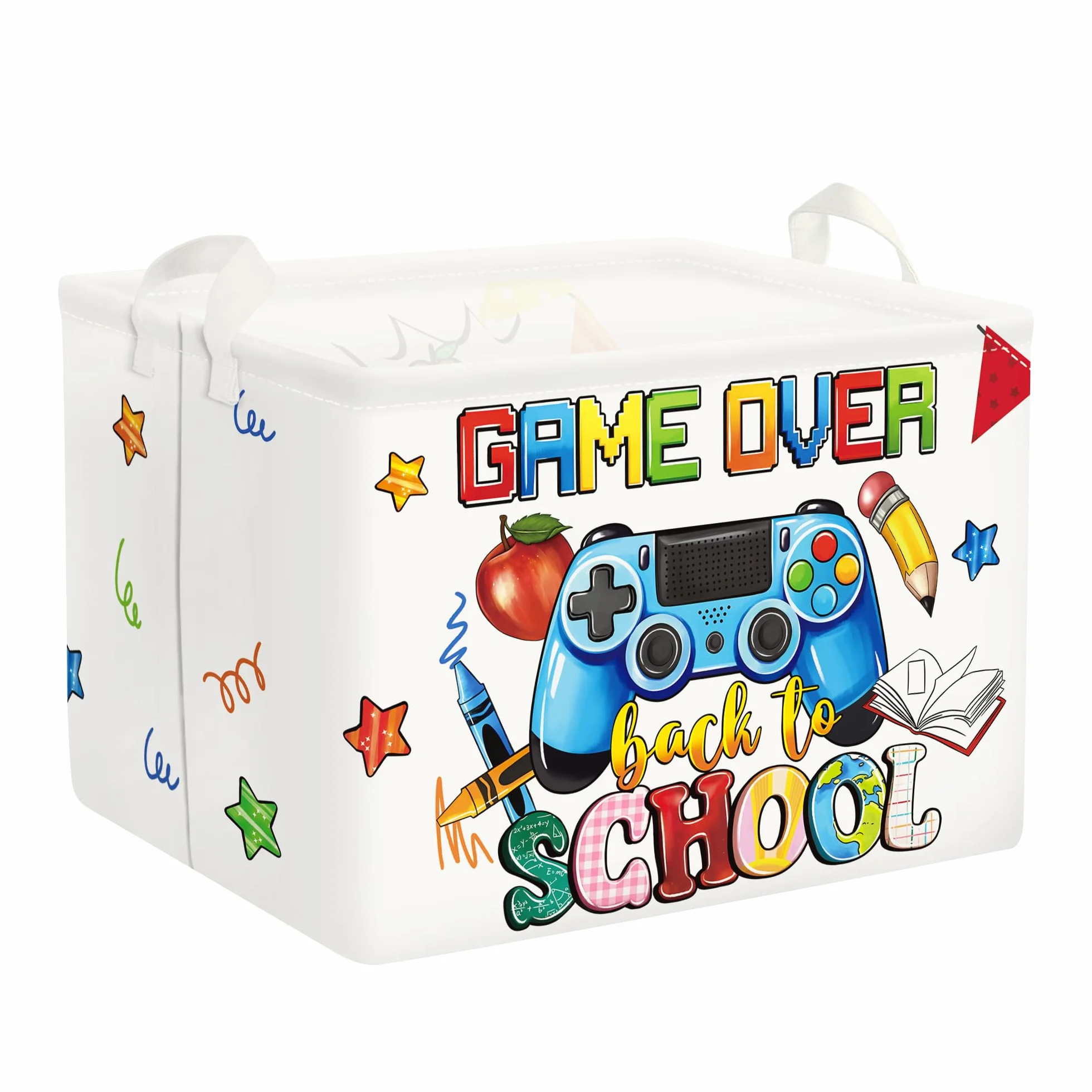 Clastyle Ceste Biancheria Gioco Cestino Giocattoli Vestiti Impermeabile per Ragazzo Ragazza Cestino Portaoggetti per Bagno Cameretta Bucato, Scuola Bianca, 40x30x30 cm