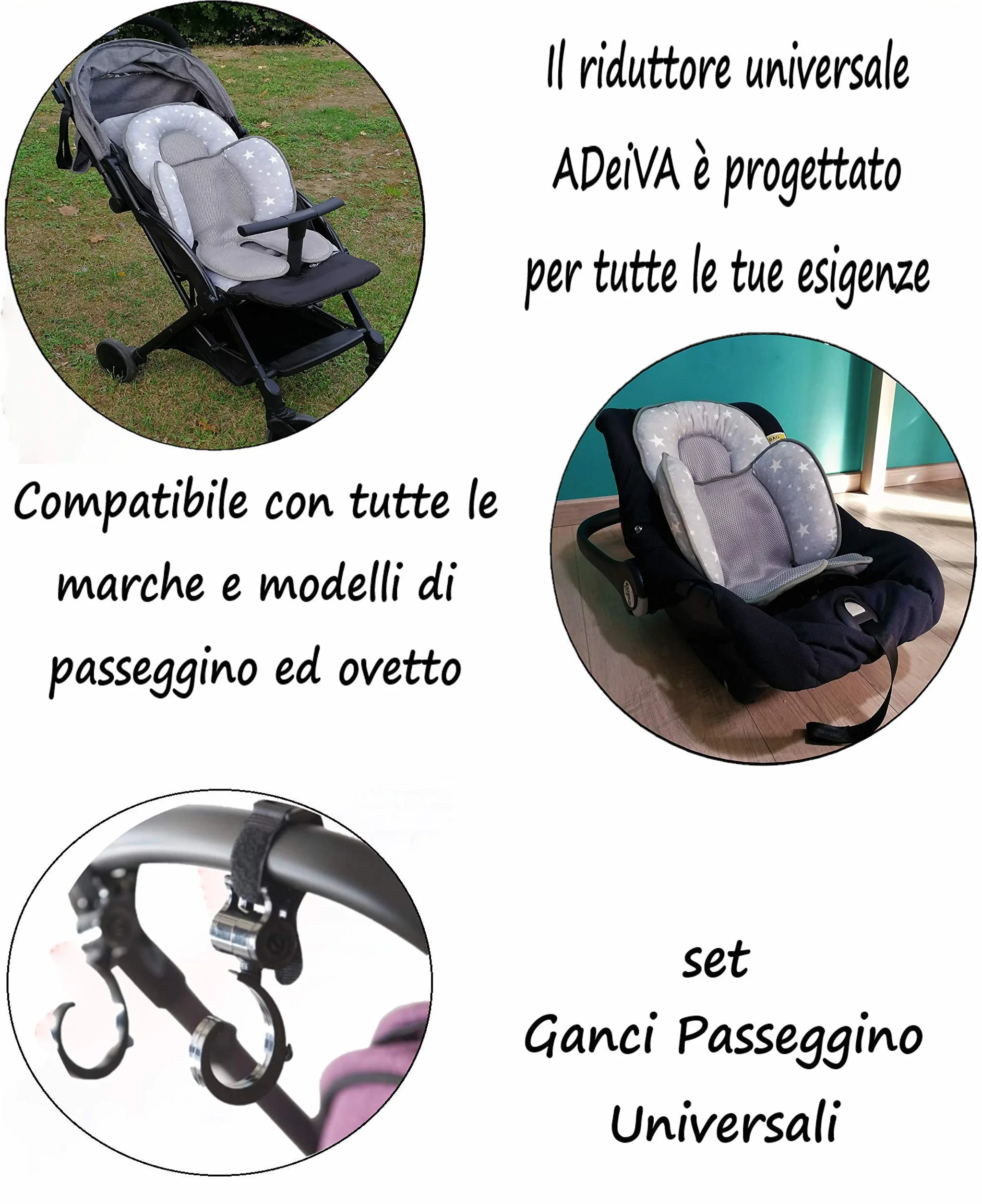 Riduttore Passeggino Universale per Ovetto Neonato Seggiolone Imbottito Traspirante Antisudore e Leggero Incluso Set Ganci Passeggino Universali Non uso auto