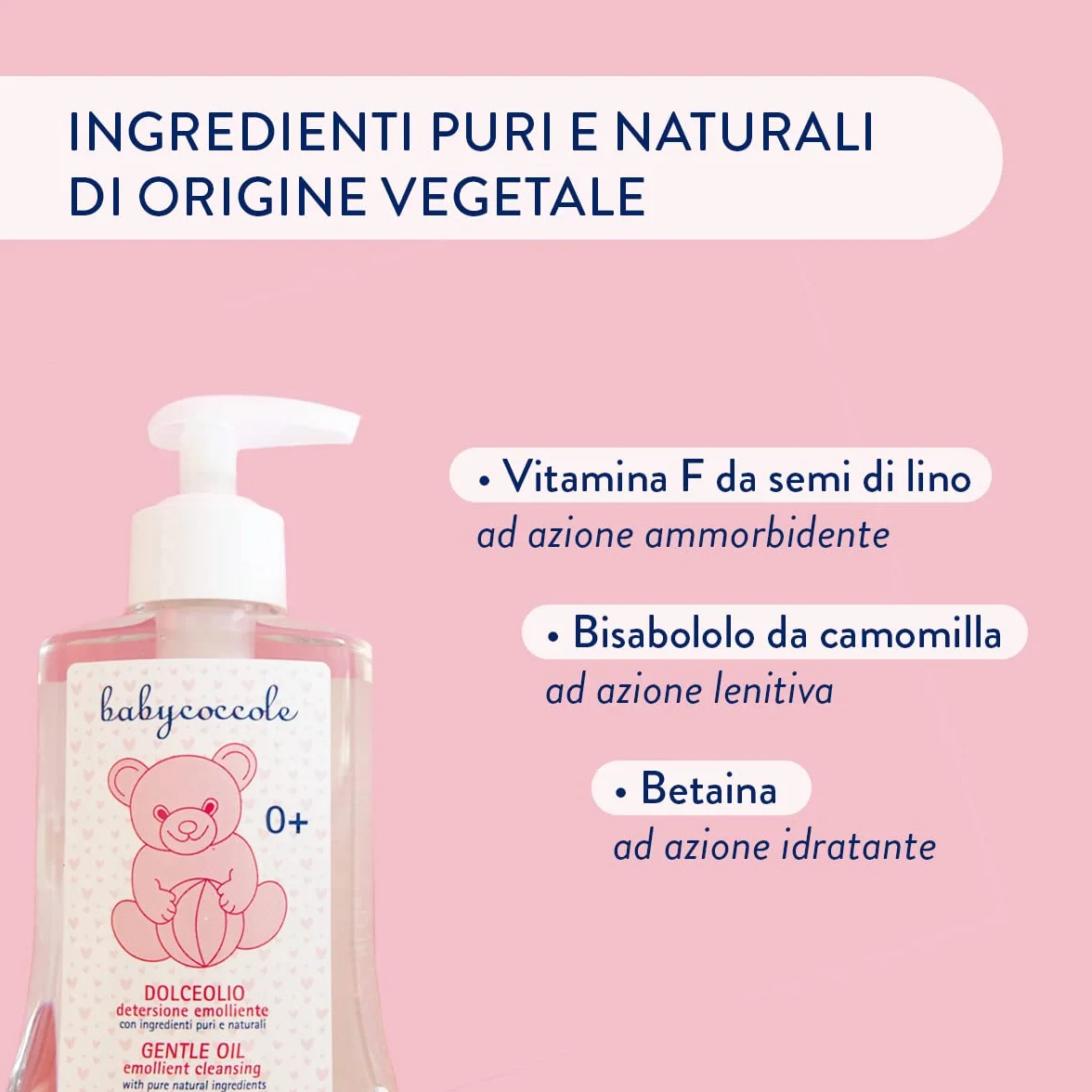 Babycoccole OLIO DETERGENTE EMOLLIENTE per pulire Corpo e il Viso di Bambini e Neonati. Con Olio di Mandorla, Vitamina F, Ingredienti Naturali. Dermatologicamente testato per Pelle Sensibile. 250ml