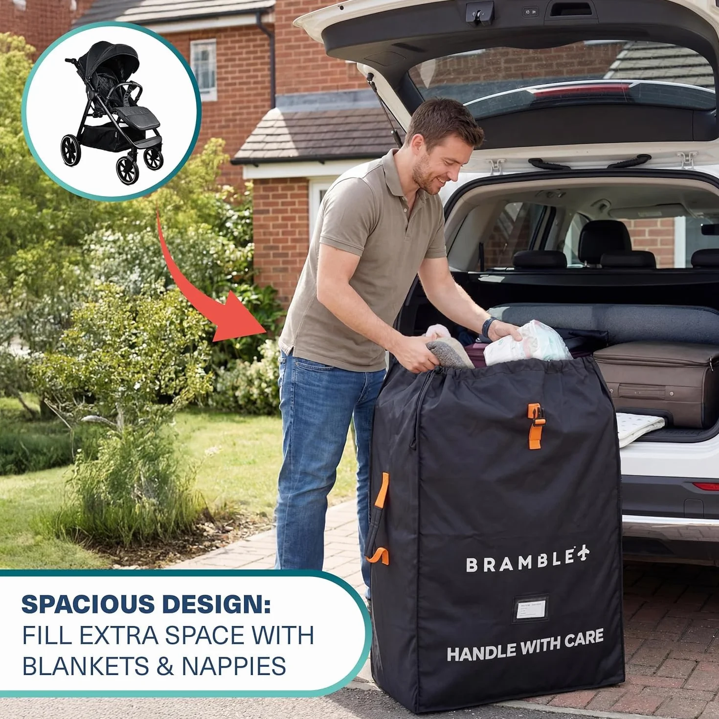 Bramble Borsa da Trasporto Passeggino per Aereo Gate Check Nylon Balistico Idrorepellente 90x60x35 cm Nero