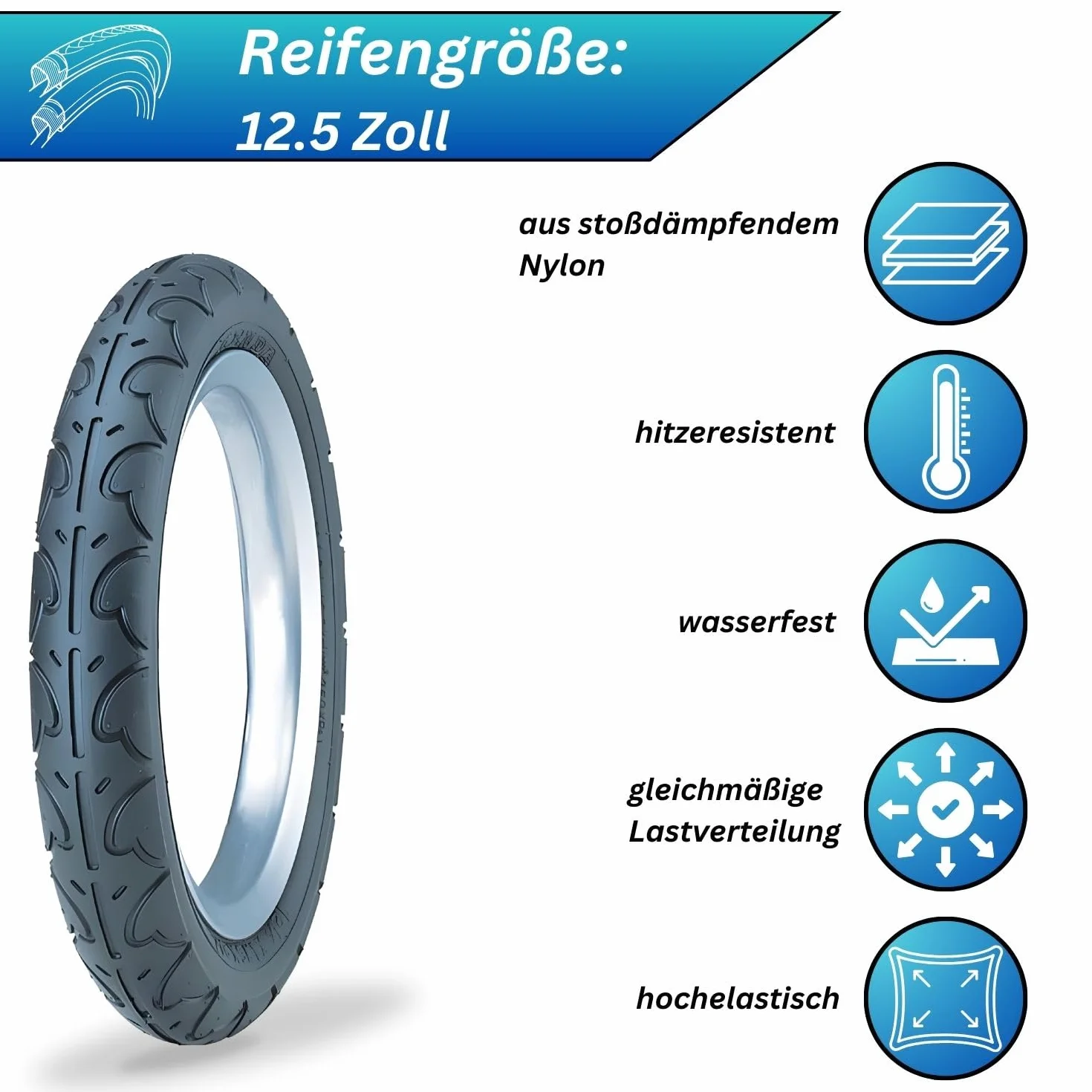 Kenda K909A - Set di 2 pneumatici per bicicletta, 12,5 pollici, 12,5 x 1,75 (47 – 203) – 12,5 pollici, per passeggino, scooter, bicicletta per bambini – Kenda K909A