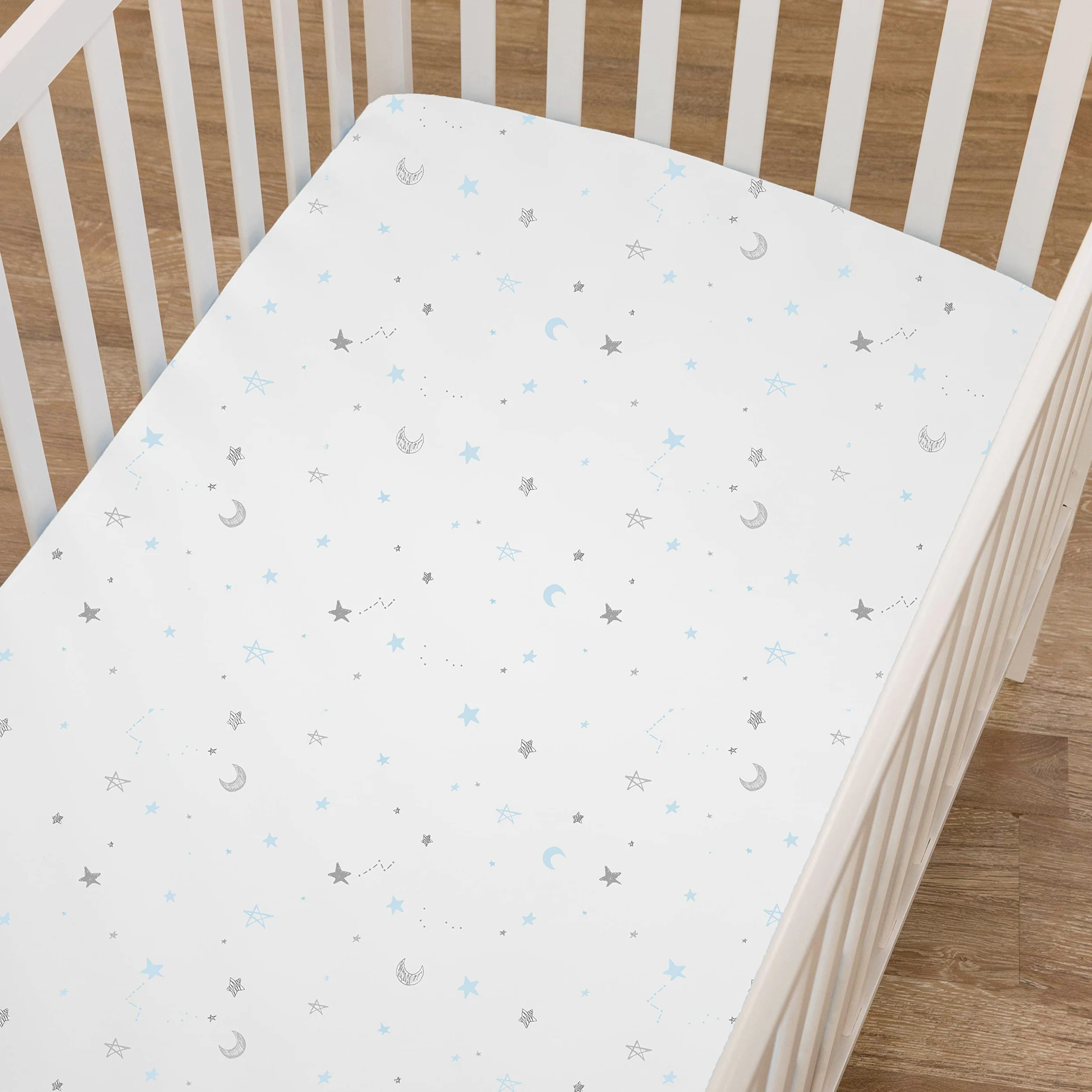 American Baby Company Confezione da 2 lenzuola con angoli per culla in 100% cotone naturale, 132 x 71 cm, morbide, traspiranti, ipoallergeniche e delicate, motivo a zigzag blu, neutre, per ragazzi e