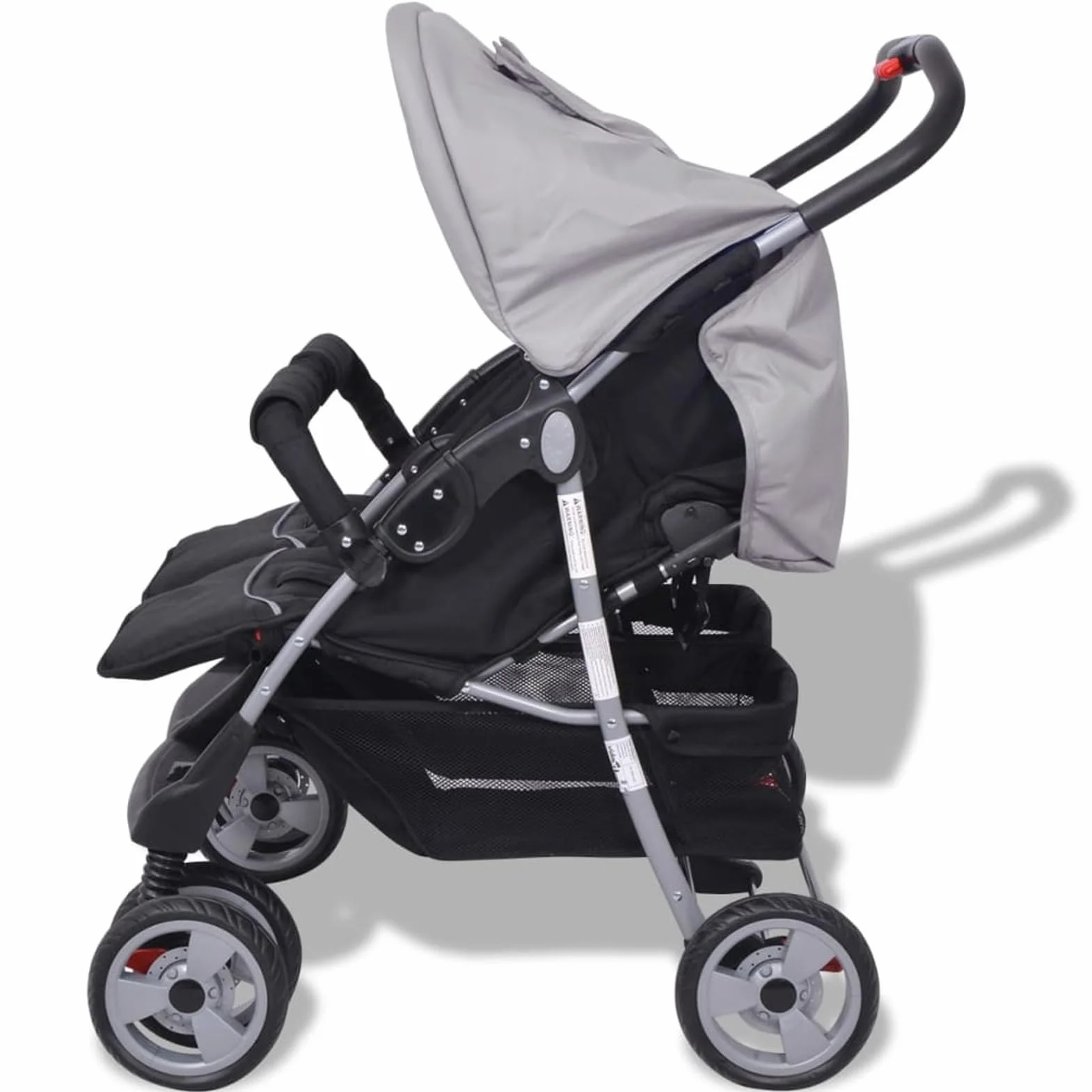 LAPOOH Passeggino Gemellare in Acciaio Grigio e Nero,Bebè e Bimbi,Trasporto Bebè,Passeggini(SPU:10110)