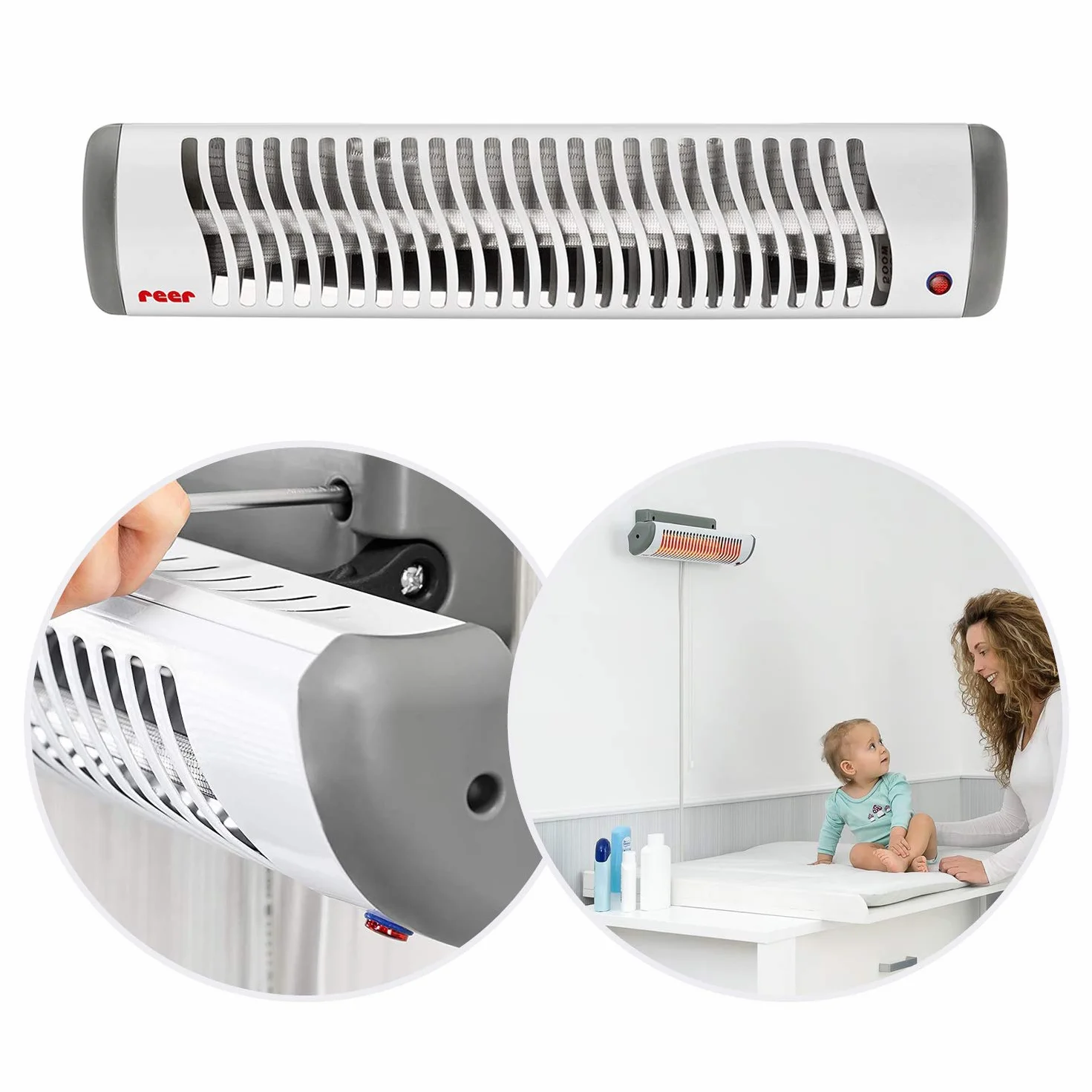 Reer EasyHeat - Lampada riscaldante da parete per bambini, design compatto