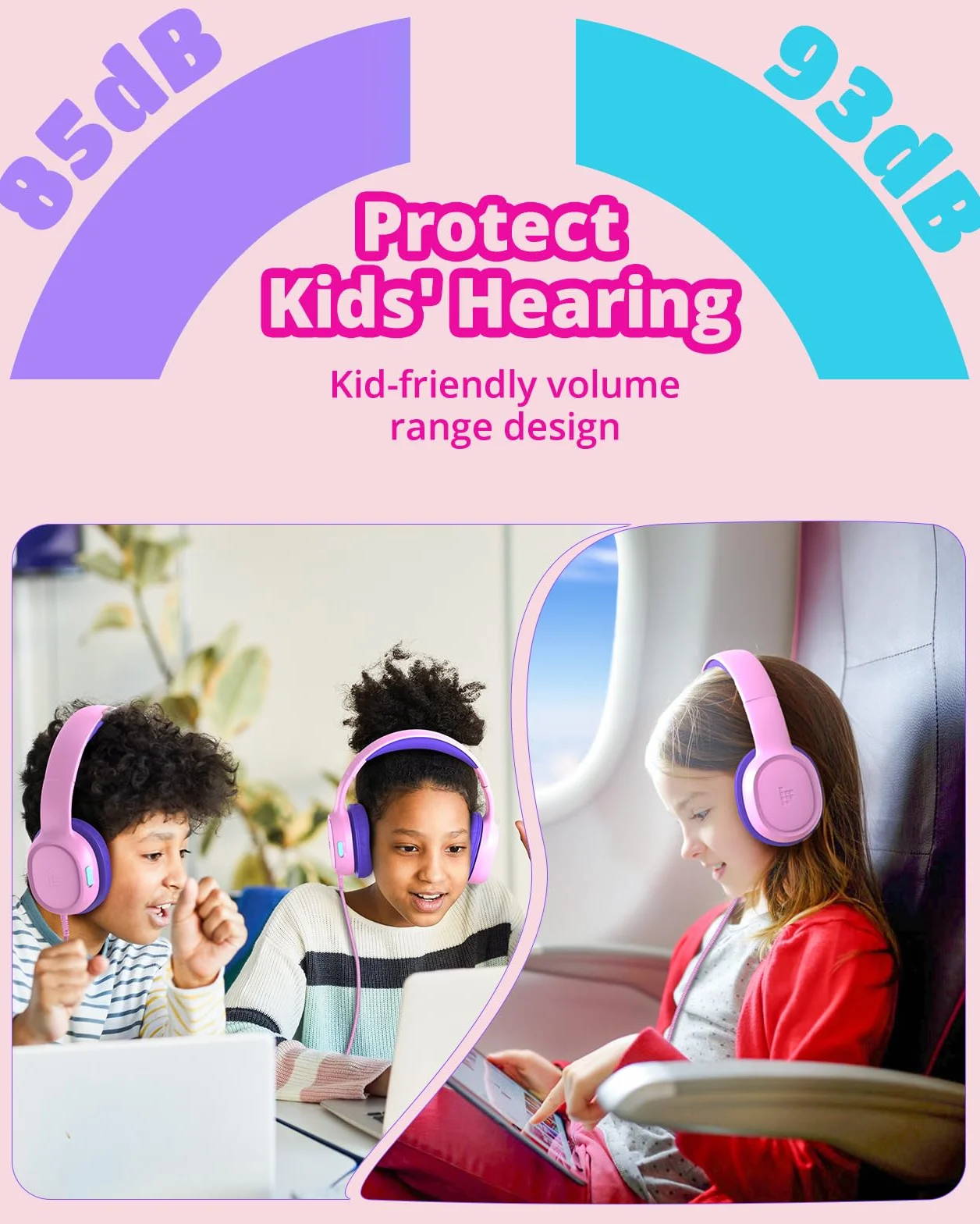 Tronsmart Cuffie Sovraurali Pieghevoli per Bambini, Volume Sicuro 85/93 dB, Suono Chiaro e Morbido, Jack da 3,5 mm per Bambini con Cavo, per Apprendimento e Intrattenimento