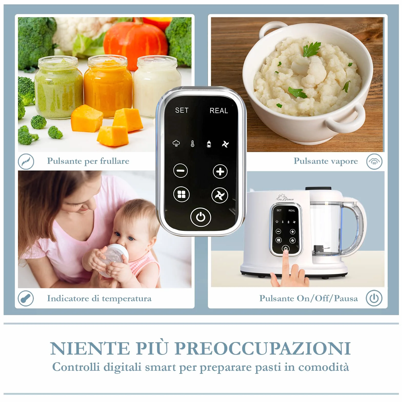 Baby Cuisine Frullatore elettrico Multifunzione 4-in-1 - Scalda biberon neonato + Cottura a vapore + Cuocipappa + Mixer - NUOVO Versione + Regalo perfetto per neogenitori + senza BPA