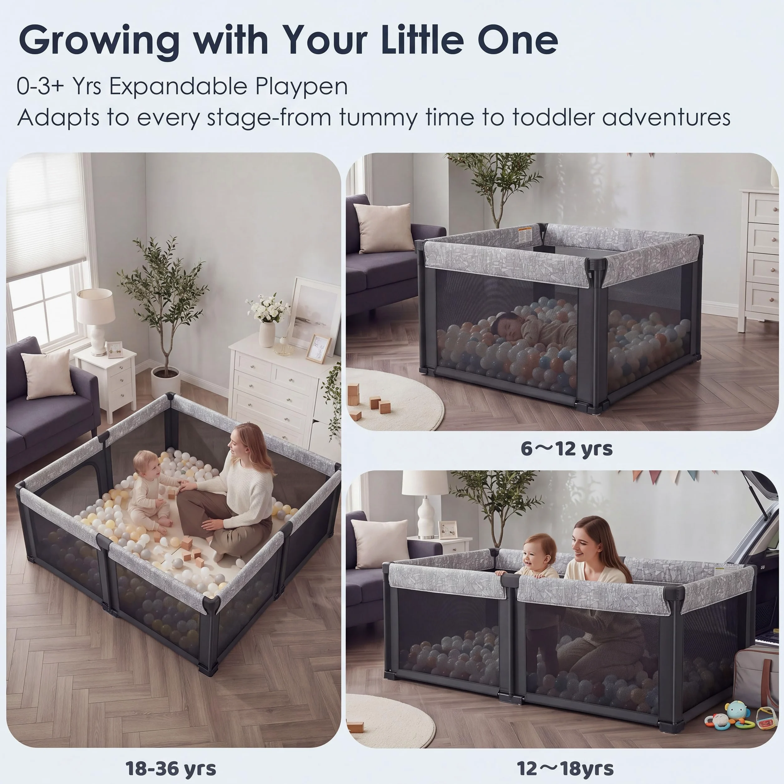 Sweeby Box pieghevole per bambini, nero, 180 x 150 cm